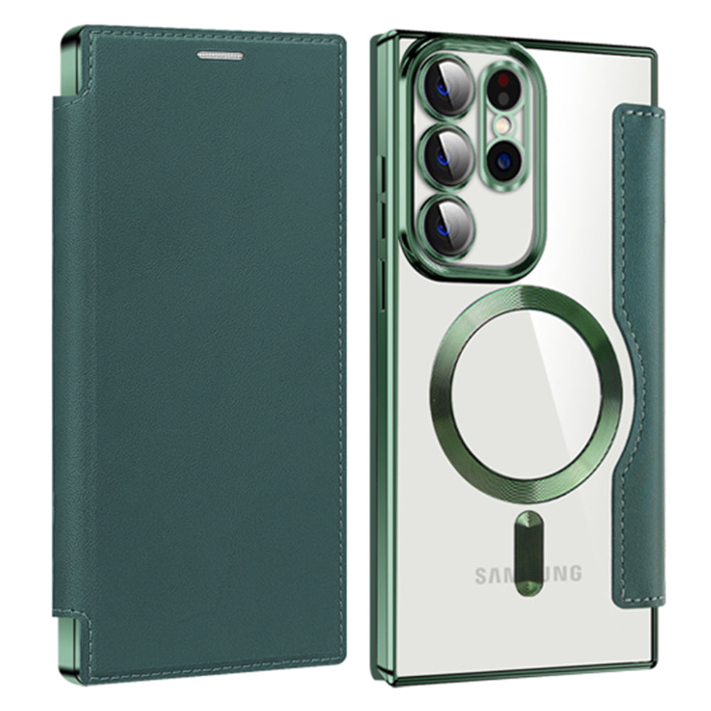 Card Holder Phone Case for Samsung Galaxy S23 Ultra Leather TPU RFID Blocking Magnetic Phone Cover Compatible with MagSafe