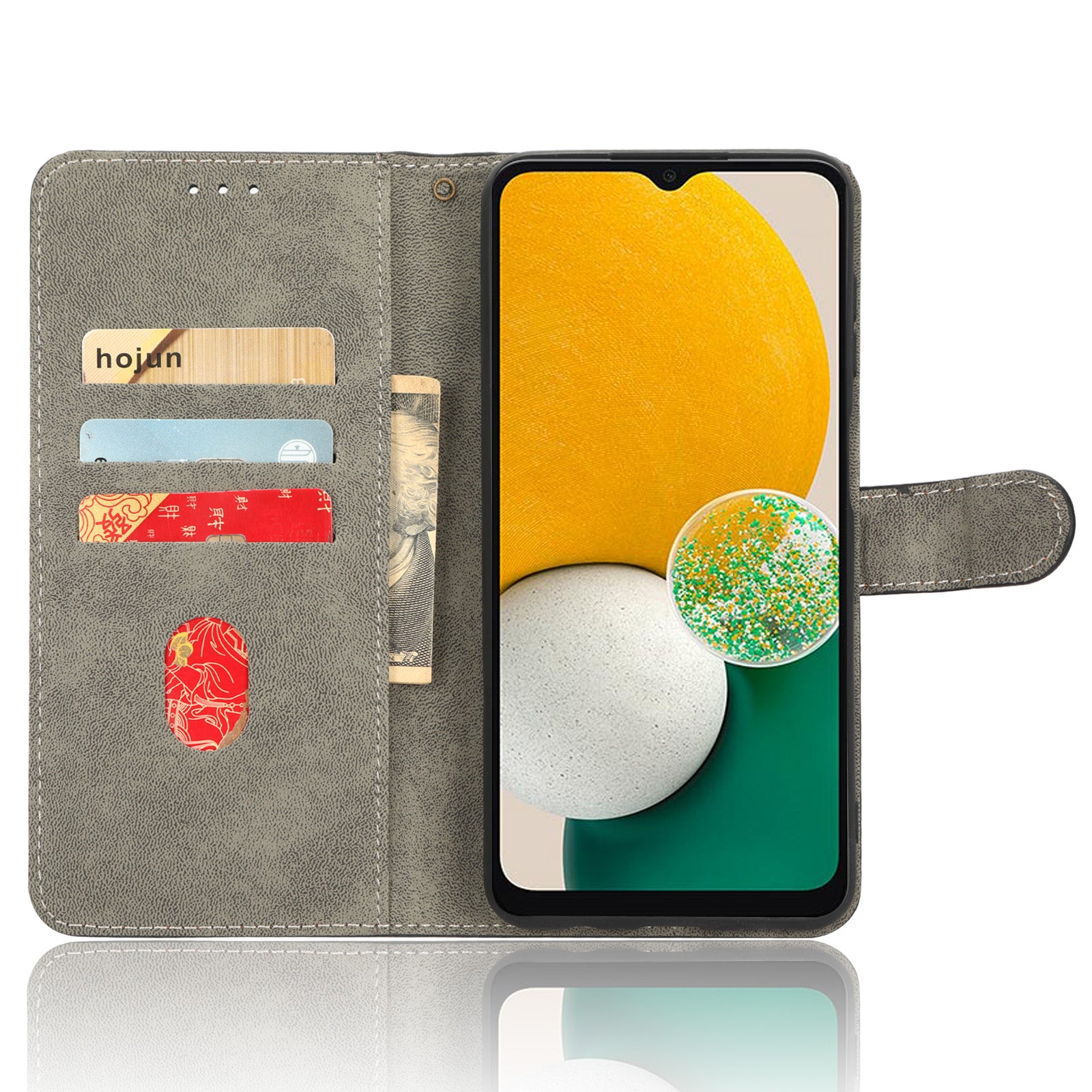 Til Samsung Galaxy A13 5G / A04s 4G (164,7 x 76,7 x 9,1 mm) RFID-blokerende tyverisikret lædertelefontaske Pungholder Flip Cover