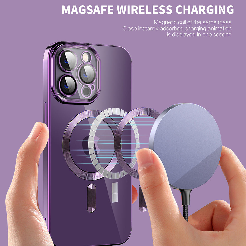 Magnetic Phone Case For iPhone 14 Pro CD Texture TPU PC Electroplated Phone Cover