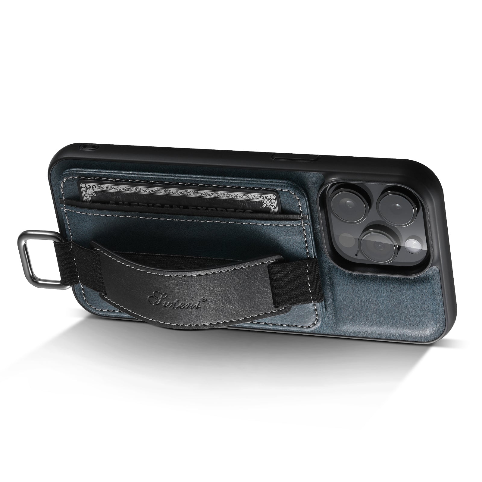 SUTENI H13 Phone Kickstand Case til iPhone 12 Pro Max Kortholder Lædercoated PC TPU Håndstrop Telefon Cover
