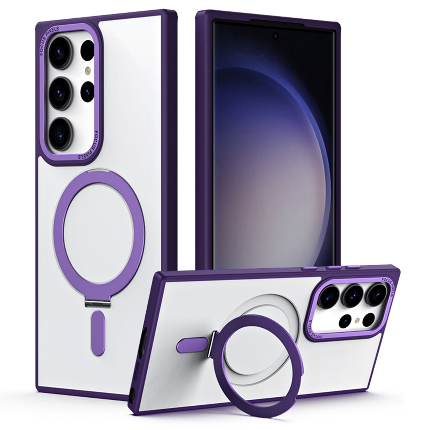 For Samsung Galaxy S23 Ultra Matte Magnetic Phone Case TPU Acrylic Phone Cover with Ring Kickstand