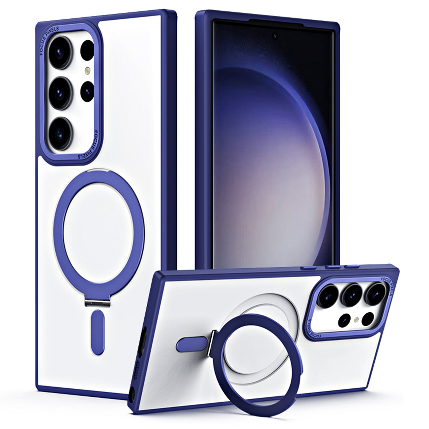 For Samsung Galaxy S23 Ultra Matte Magnetic Phone Case TPU Acrylic Phone Cover with Ring Kickstand