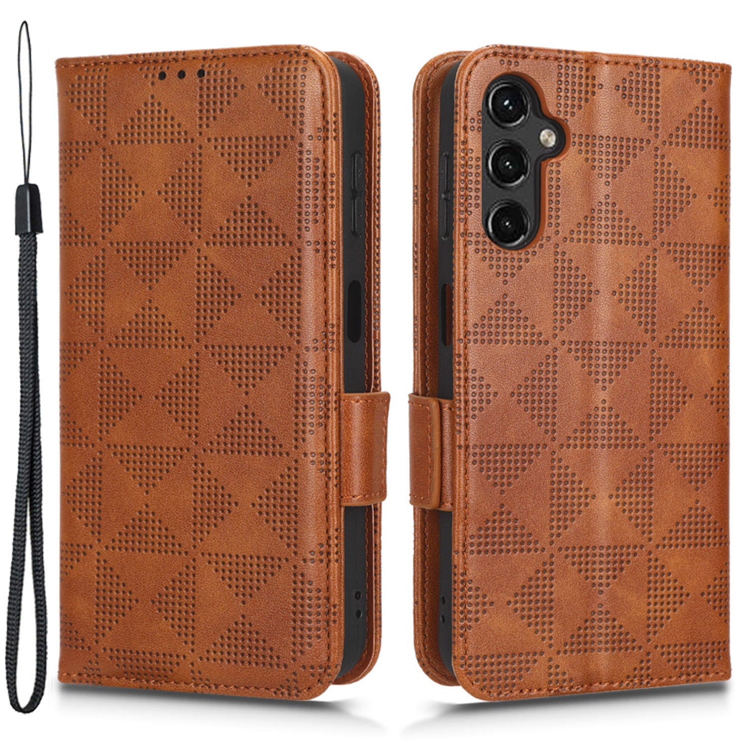 Imprinted Triangle Pattern Phone Cover for Samsung Galaxy A14 5G Leather Wallet Phone Stand Case