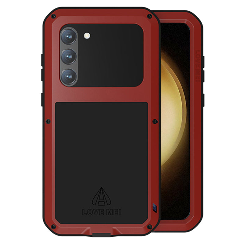LOVE MEI For Samsung Galaxy S23 Shockproof Phone Case Silicone Metal Drop-proof Smartphone Cover with Tempered Glass Film