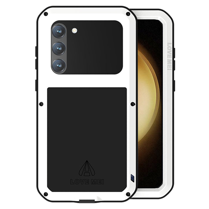 LOVE MEI For Samsung Galaxy S23 Shockproof Phone Case Silicone Metal Drop-proof Smartphone Cover with Tempered Glass Film