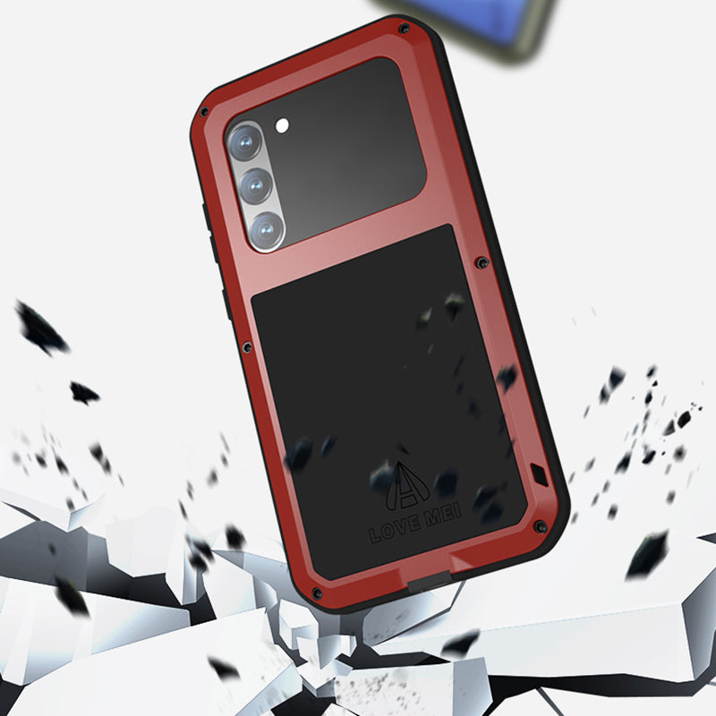 LOVE MEI For Samsung Galaxy S23 Shockproof Phone Case Silicone Metal Drop-proof Smartphone Cover with Tempered Glass Film