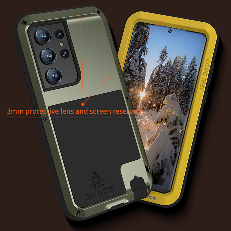 LOVE MEI For Samsung Galaxy S23 Ultra Cell Phone Case Silicone Metal Shockproof Phone Cover