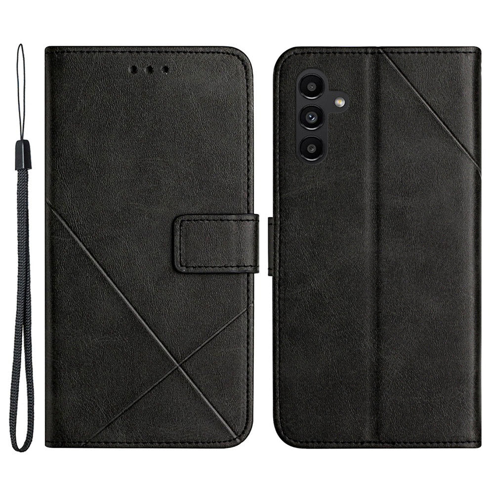 Solid Color PU Leather Phone Cover For Samsung Galaxy A24 4G Line Imprinting Shockproof Phone Case with Stand