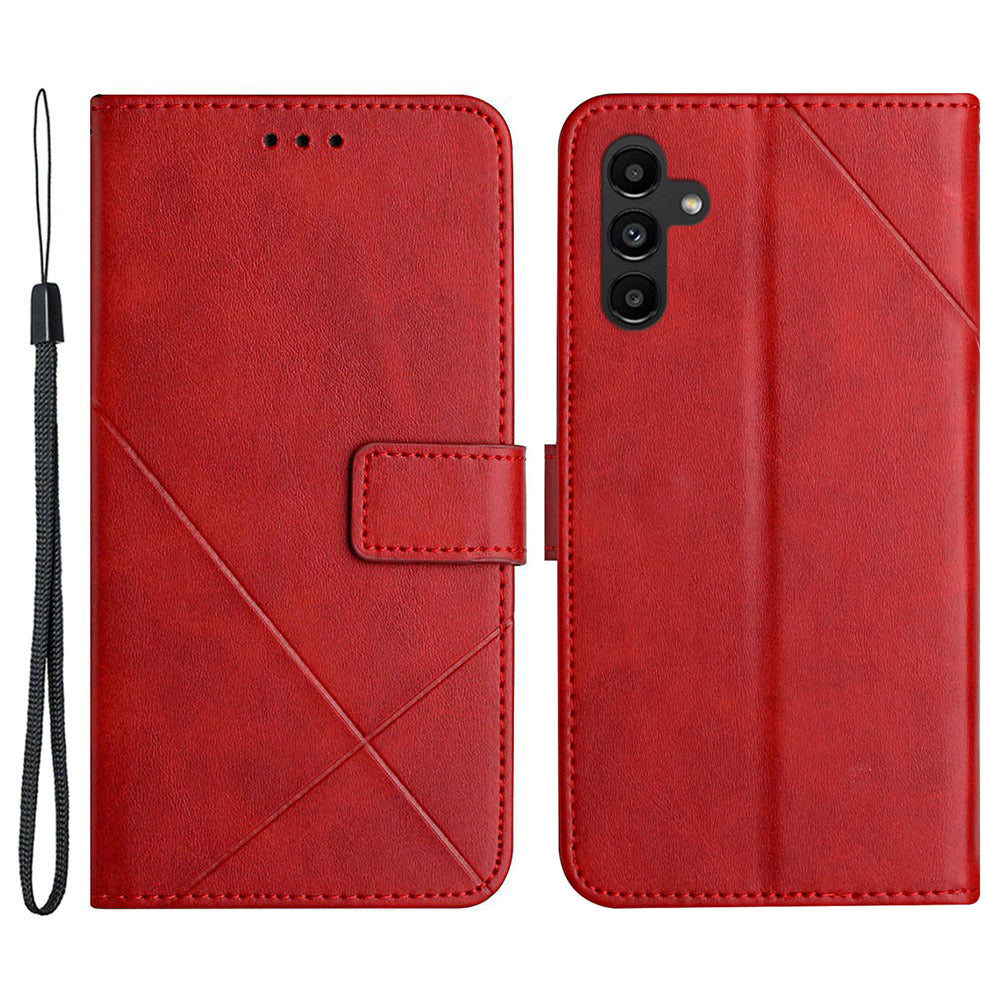 Solid Color PU Leather Phone Cover For Samsung Galaxy A24 4G Line Imprinting Shockproof Phone Case with Stand