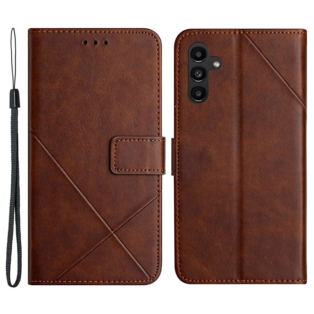 Solid Color PU Leather Phone Cover For Samsung Galaxy A24 4G Line Imprinting Shockproof Phone Case with Stand