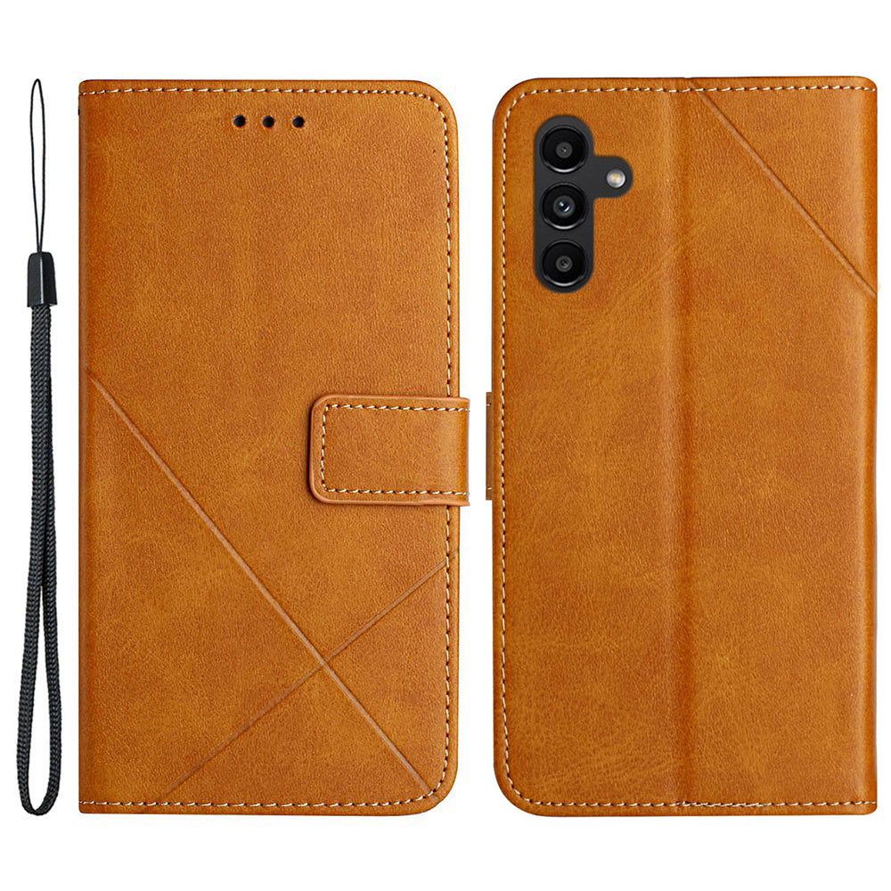 Solid Color PU Leather Phone Cover For Samsung Galaxy A24 4G Line Imprinting Shockproof Phone Case with Stand