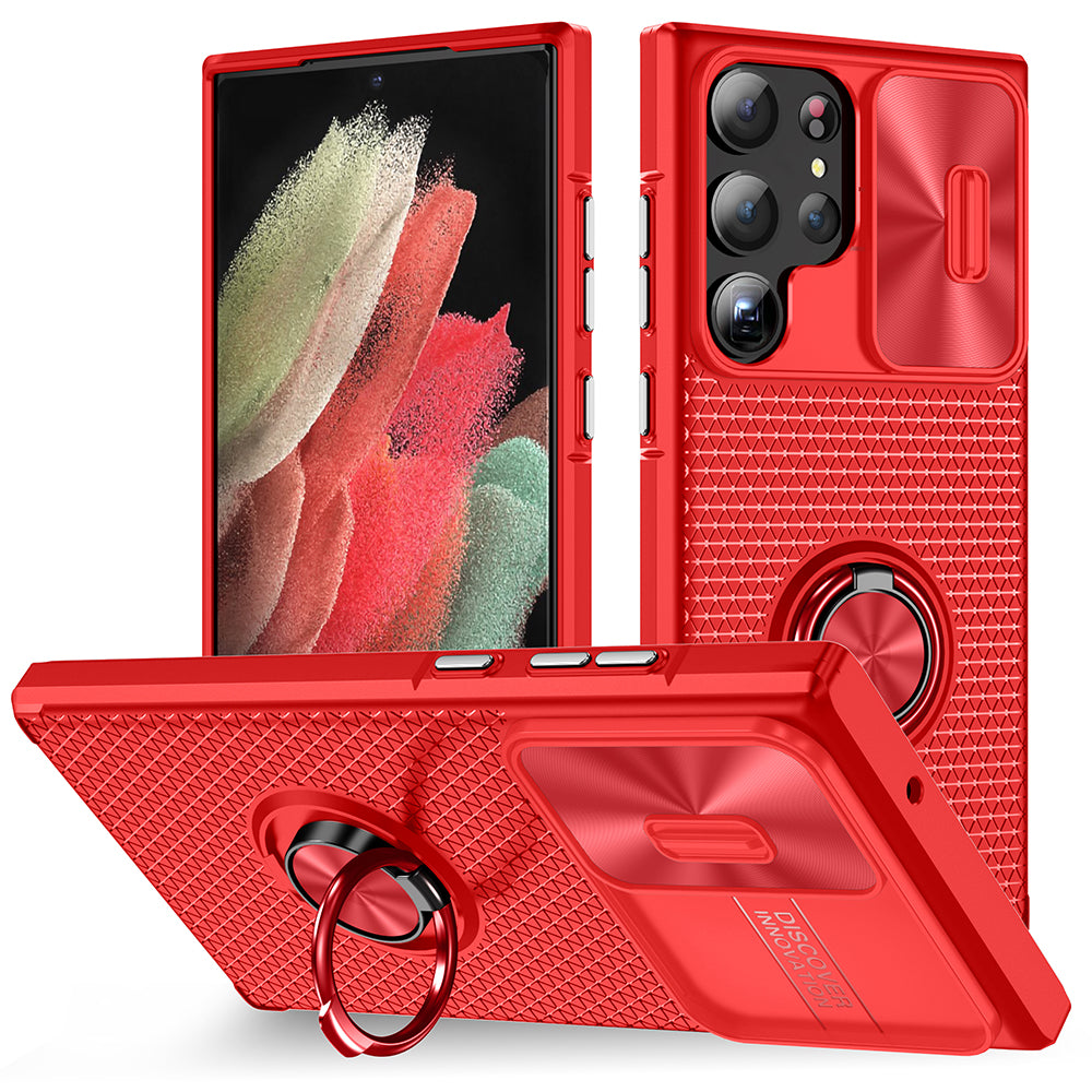 For Samsung Galaxy S23 Ultra Kickstand Phone Case PC TPU Back Rugged Cover with Slide Camera Protection