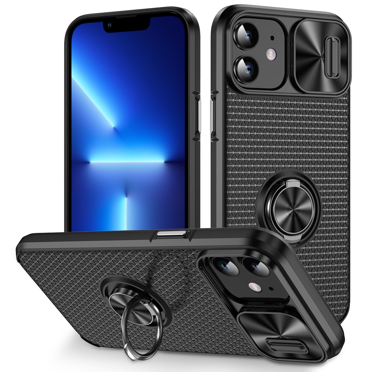 Ring Kickstand Phone Case for iPhone 11 CD Vein Slide Camera Lens Protection PC TPU Phone Cover