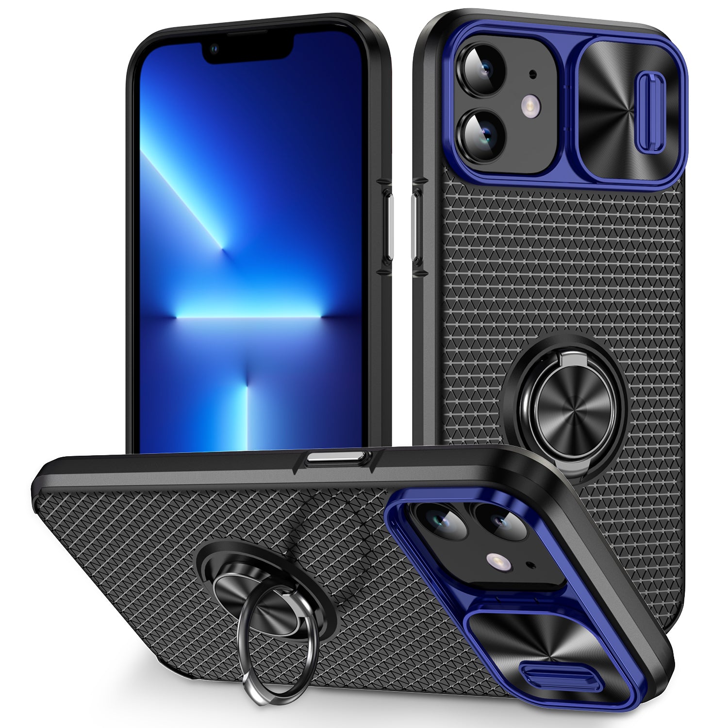 Ring Kickstand Phone Case for iPhone 11 CD Vein Slide Camera Lens Protection PC TPU Phone Cover