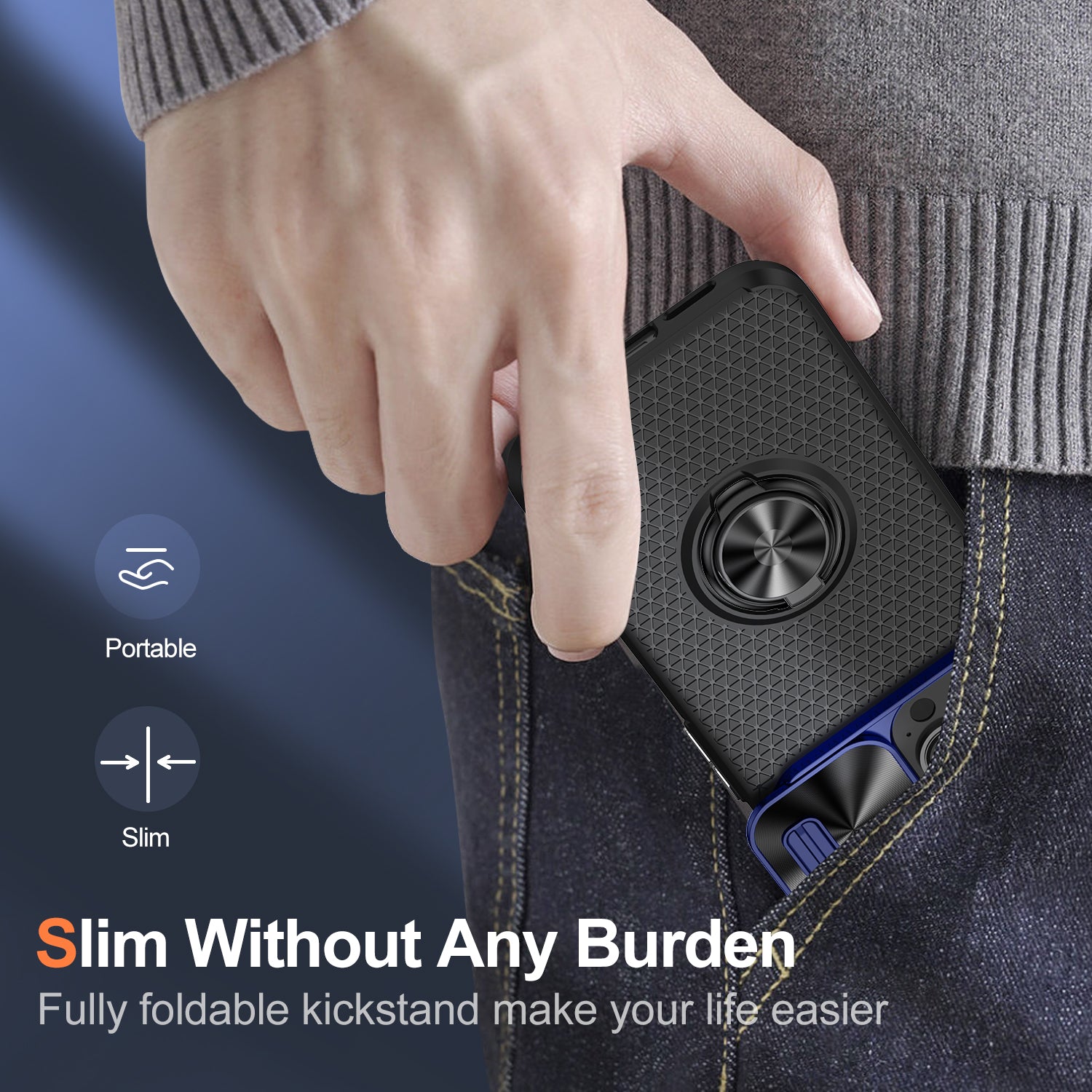 Ring Kickstand Phone Case for iPhone 11 CD Vein Slide Camera Lens Protection PC TPU Phone Cover