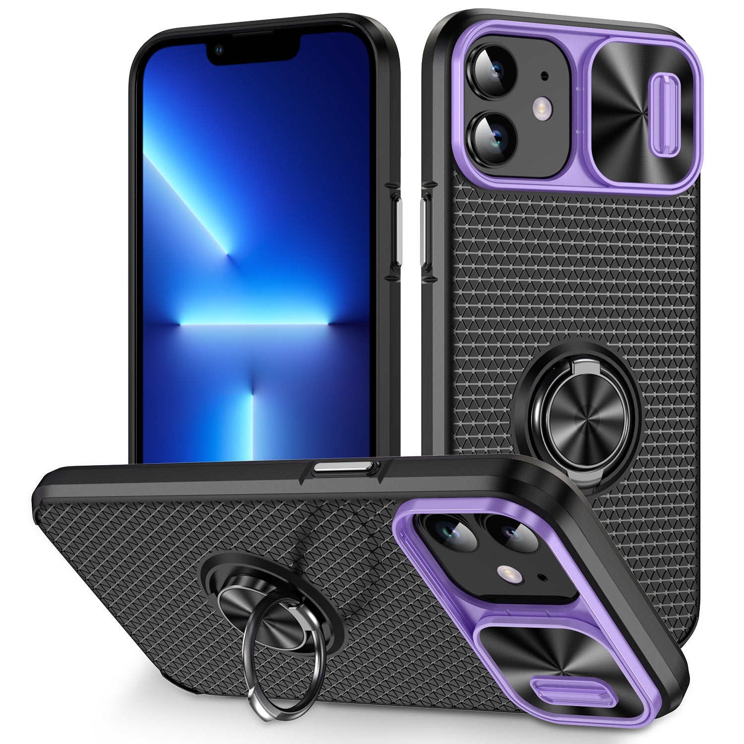 Ring Kickstand Phone Case for iPhone 11 CD Vein Slide Camera Lens Protection PC TPU Phone Cover