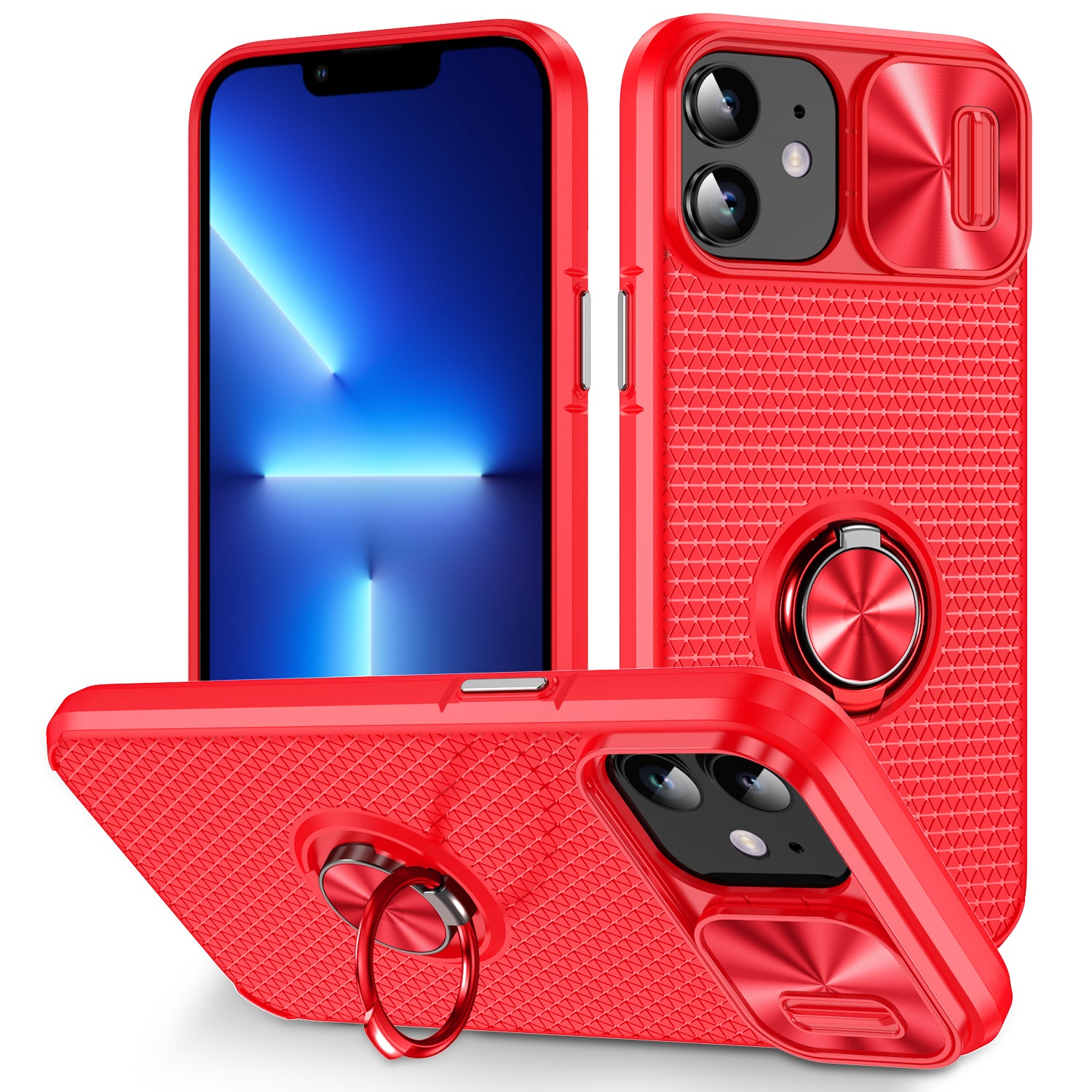 Ring Kickstand Phone Case for iPhone 11 CD Vein Slide Camera Lens Protection PC TPU Phone Cover