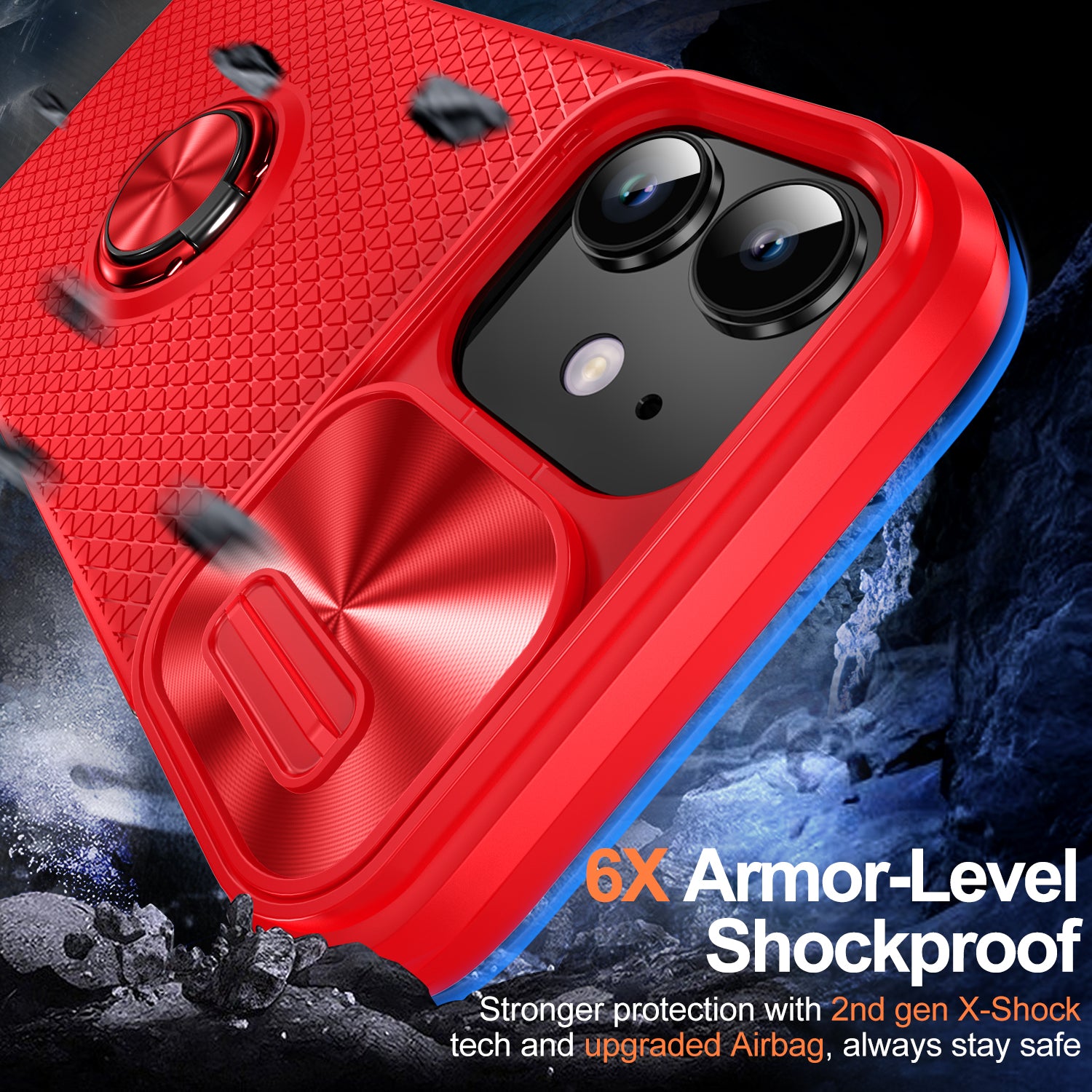 Ring Kickstand Phone Case for iPhone 11 CD Vein Slide Camera Lens Protection PC TPU Phone Cover