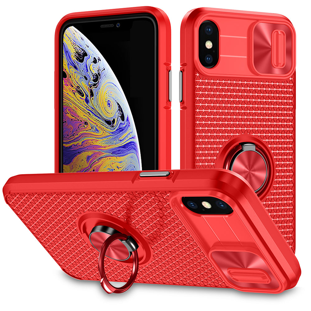 Phone Case for iPhone XS Max PC TPU Ring Kickstand Phone Shell with Camera Lens Cover