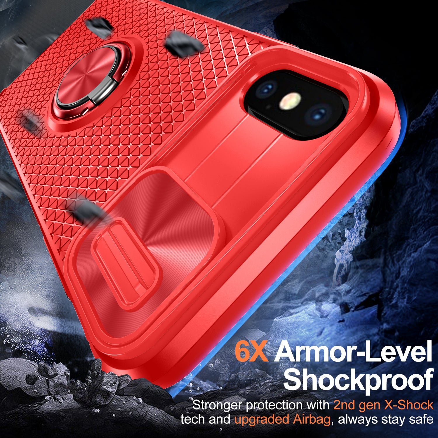 Phone Case for iPhone XS Max PC TPU Ring Kickstand Phone Shell with Camera Lens Cover