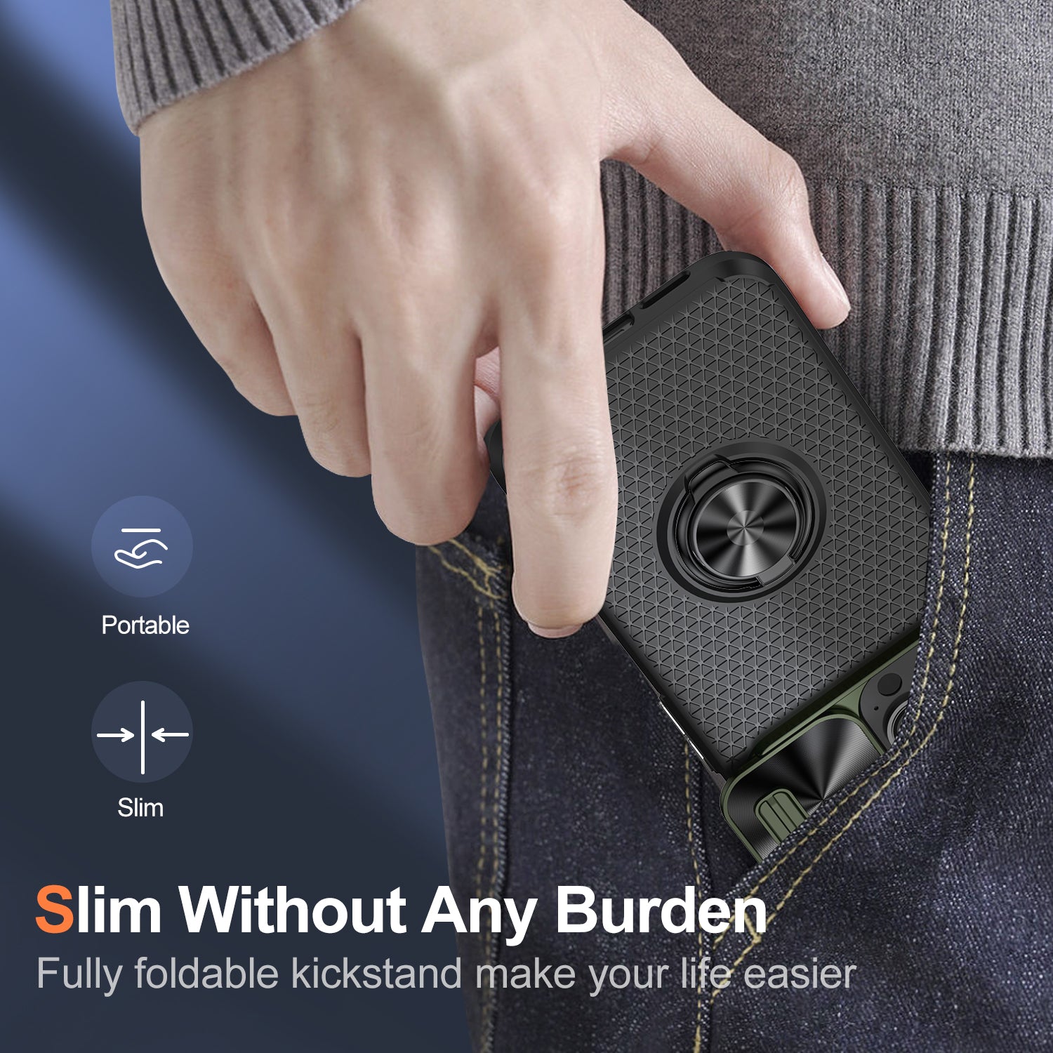 Ring Kickstand PC TPU Phone Case for iPhone 11 Pro Slide Camera Lens Cover Smartphone Case