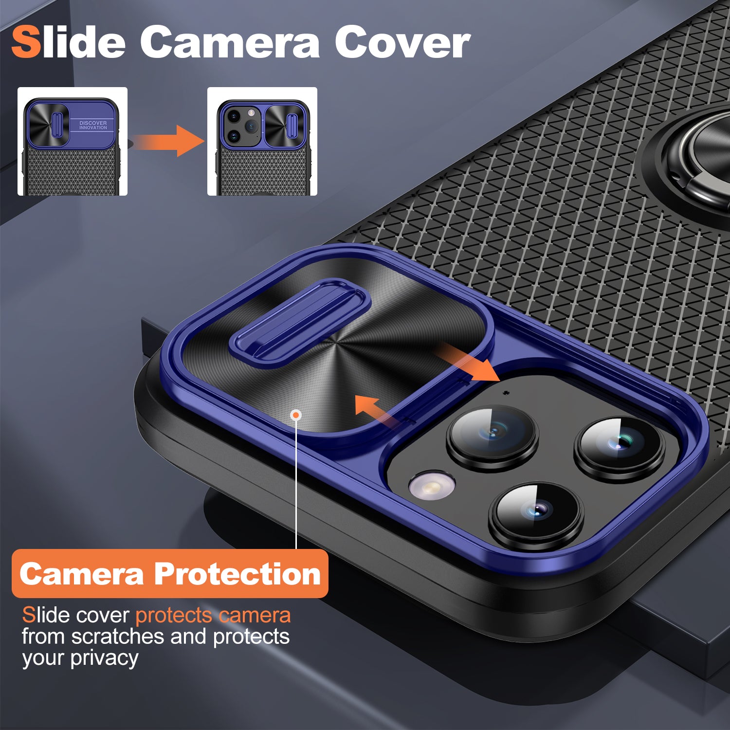 Ring Kickstand PC TPU Phone Case for iPhone 11 Pro Slide Camera Lens Cover Smartphone Case