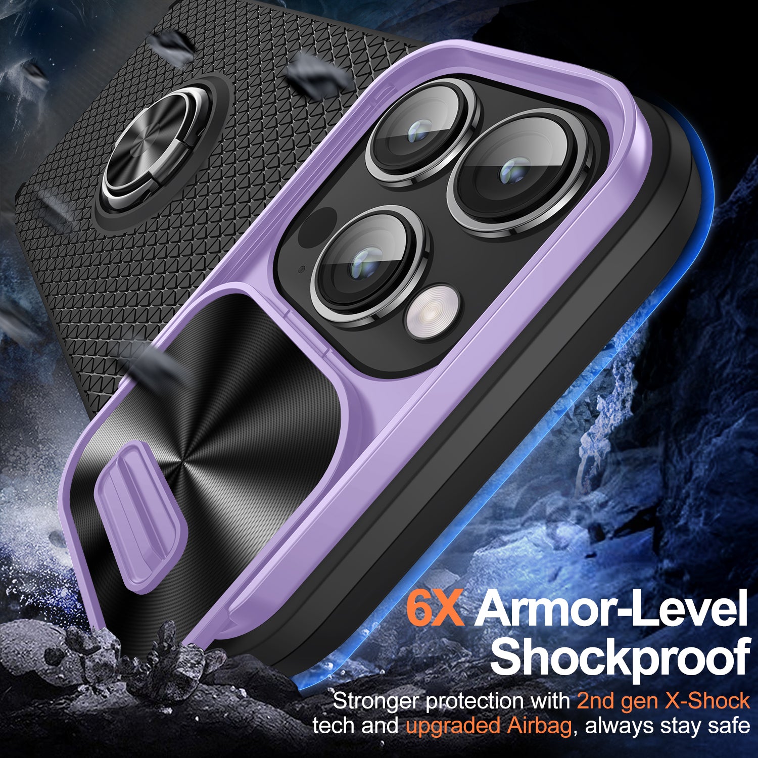 PC TPU Phone Case for iPhone 14 Pro Max Ring Kickstand Slide Camera Lens Cover Phone Shell