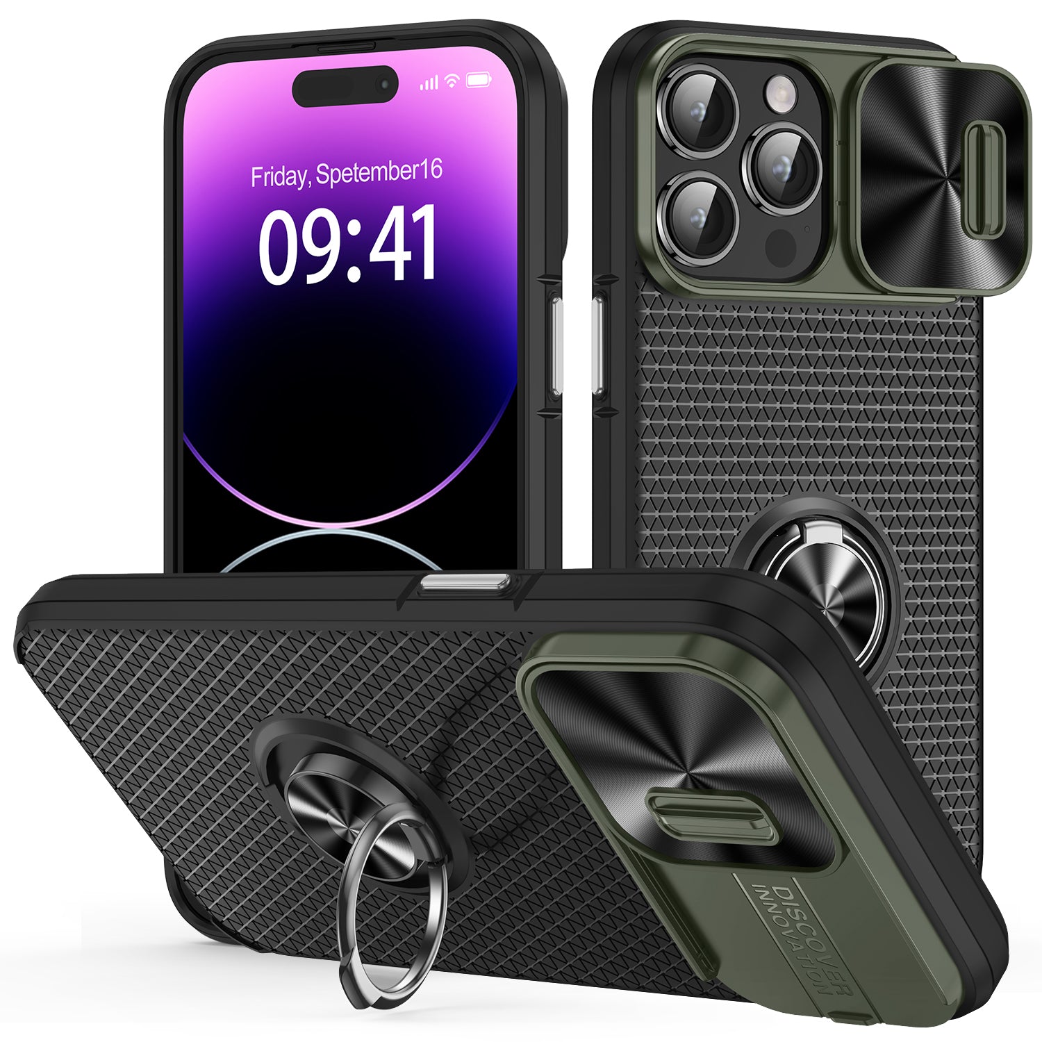 Pouzdro na telefon PC TPU pro iPhone 14 Pro Max Ring Kickstand Slide Kryt objektivu fotoaparátu Kryt telefonu