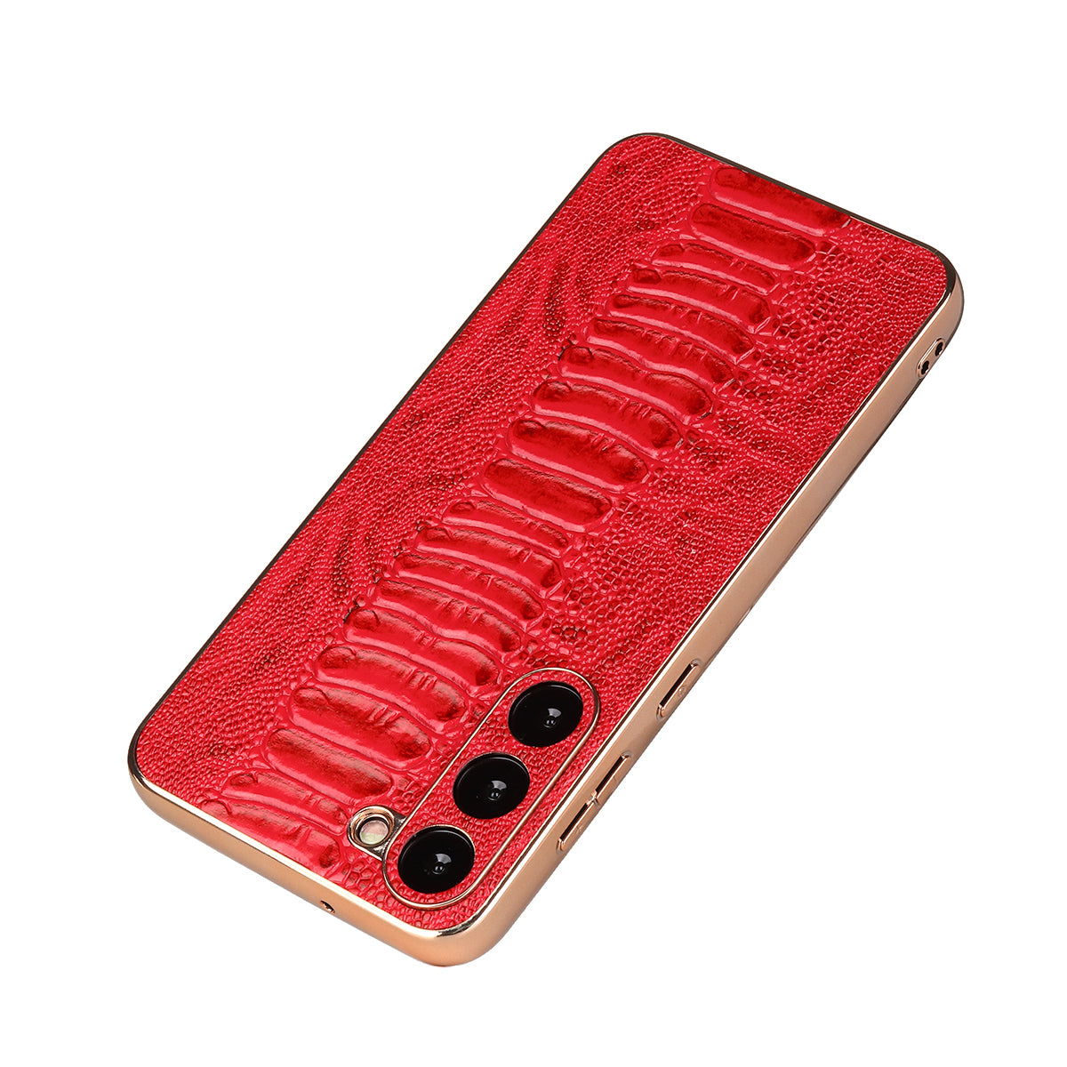 For Samsung Galaxy S23 Crocodile Texture Case Genuine Cow Leather Coated PC TPU Electroplating Cover