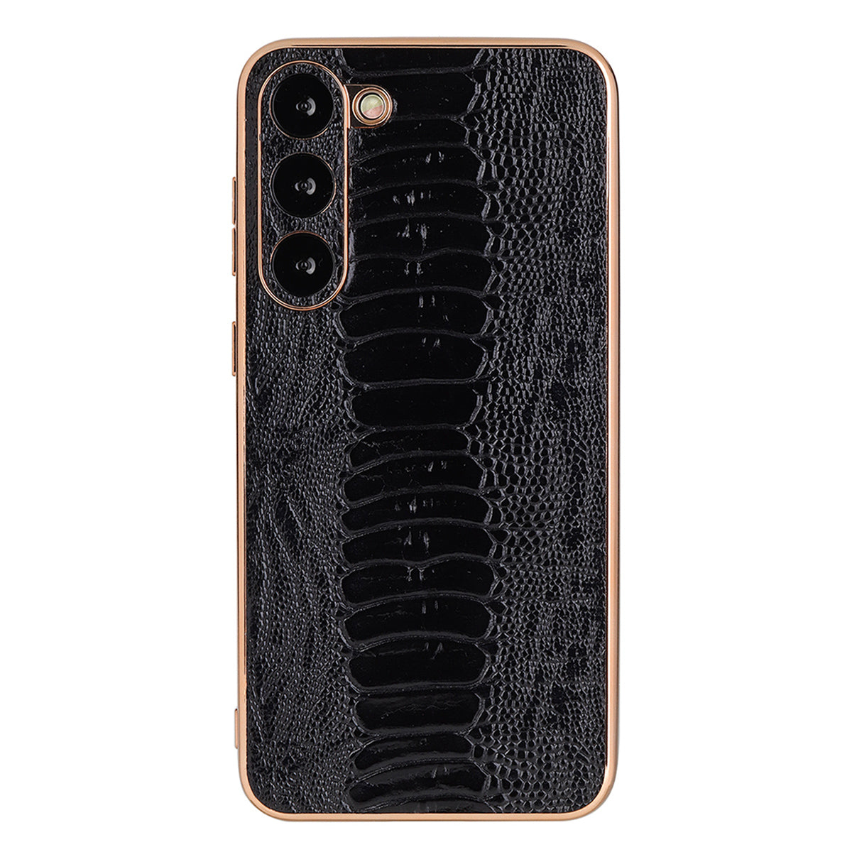 For Samsung Galaxy S23 Crocodile Texture Case Genuine Cow Leather Coated PC TPU Electroplating Cover