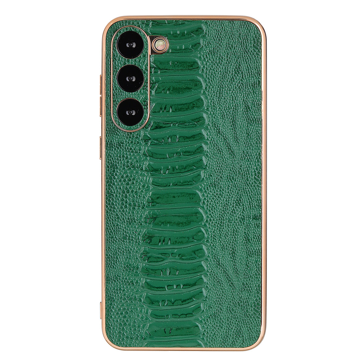 For Samsung Galaxy S23 Crocodile Texture Case Genuine Cow Leather Coated PC TPU Electroplating Cover