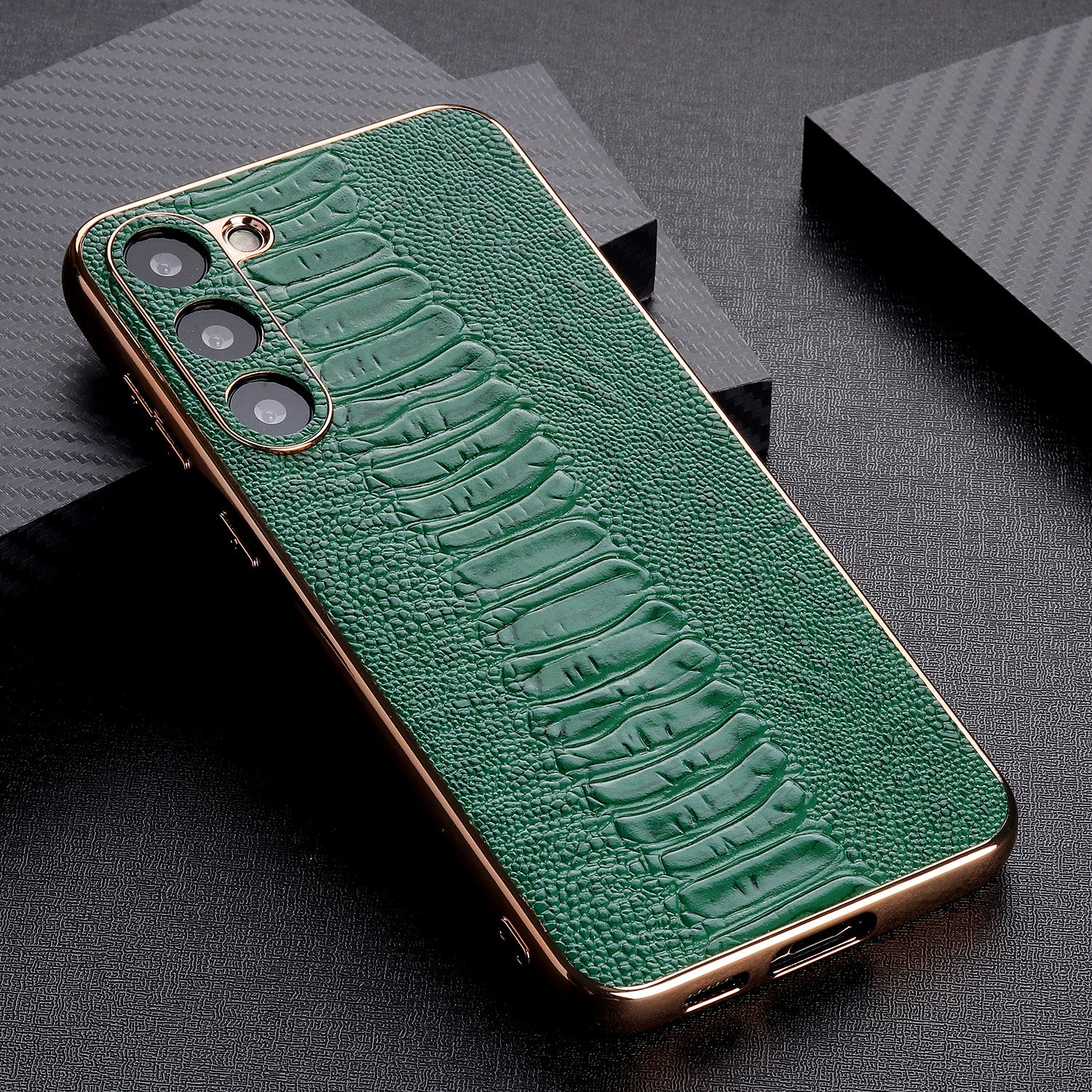 For Samsung Galaxy S23 Crocodile Texture Case Genuine Cow Leather Coated PC TPU Electroplating Cover