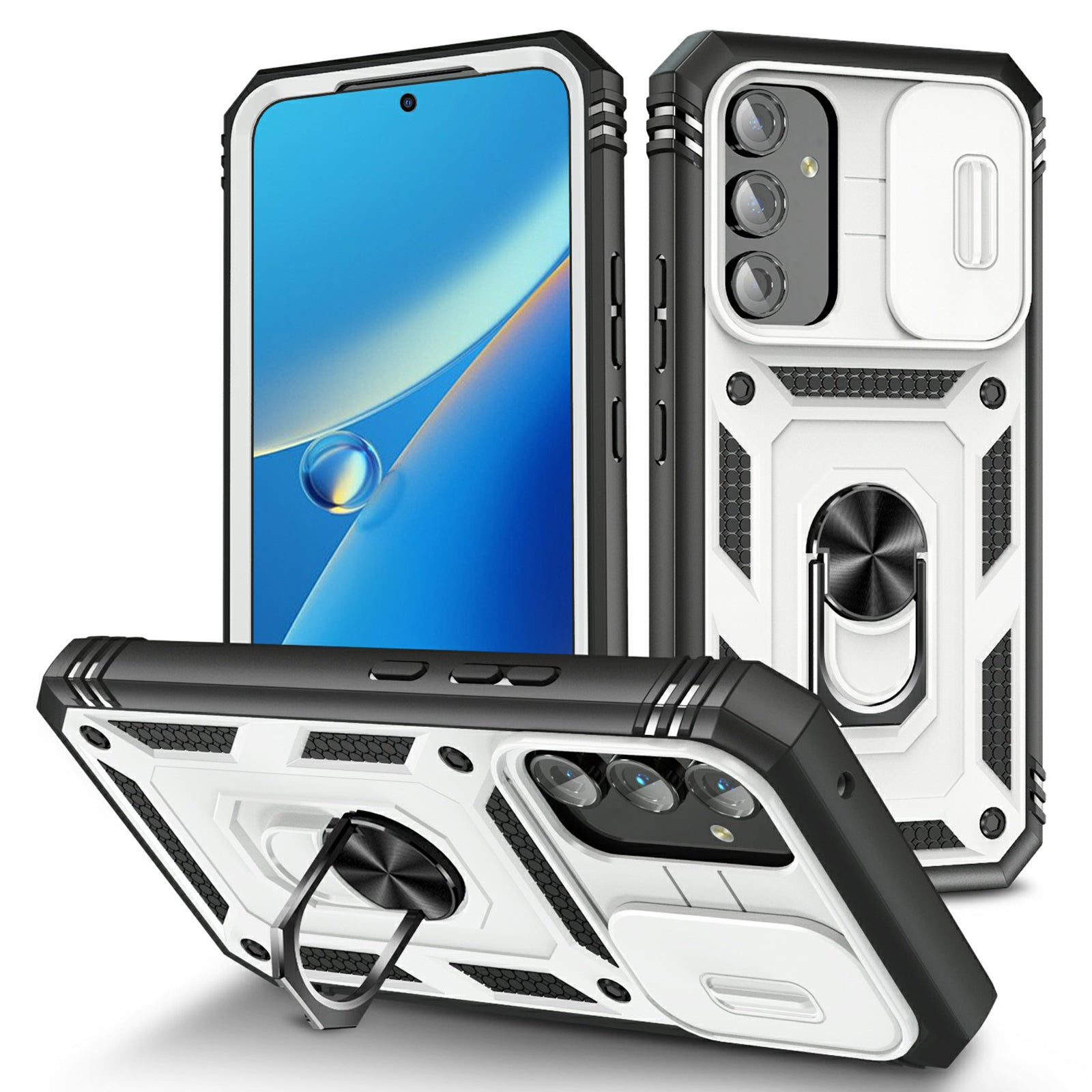 For Samsung Galaxy A54 5G PC TPU Case Kickstand Shockproof Cover with Card Slot Lens Guard
