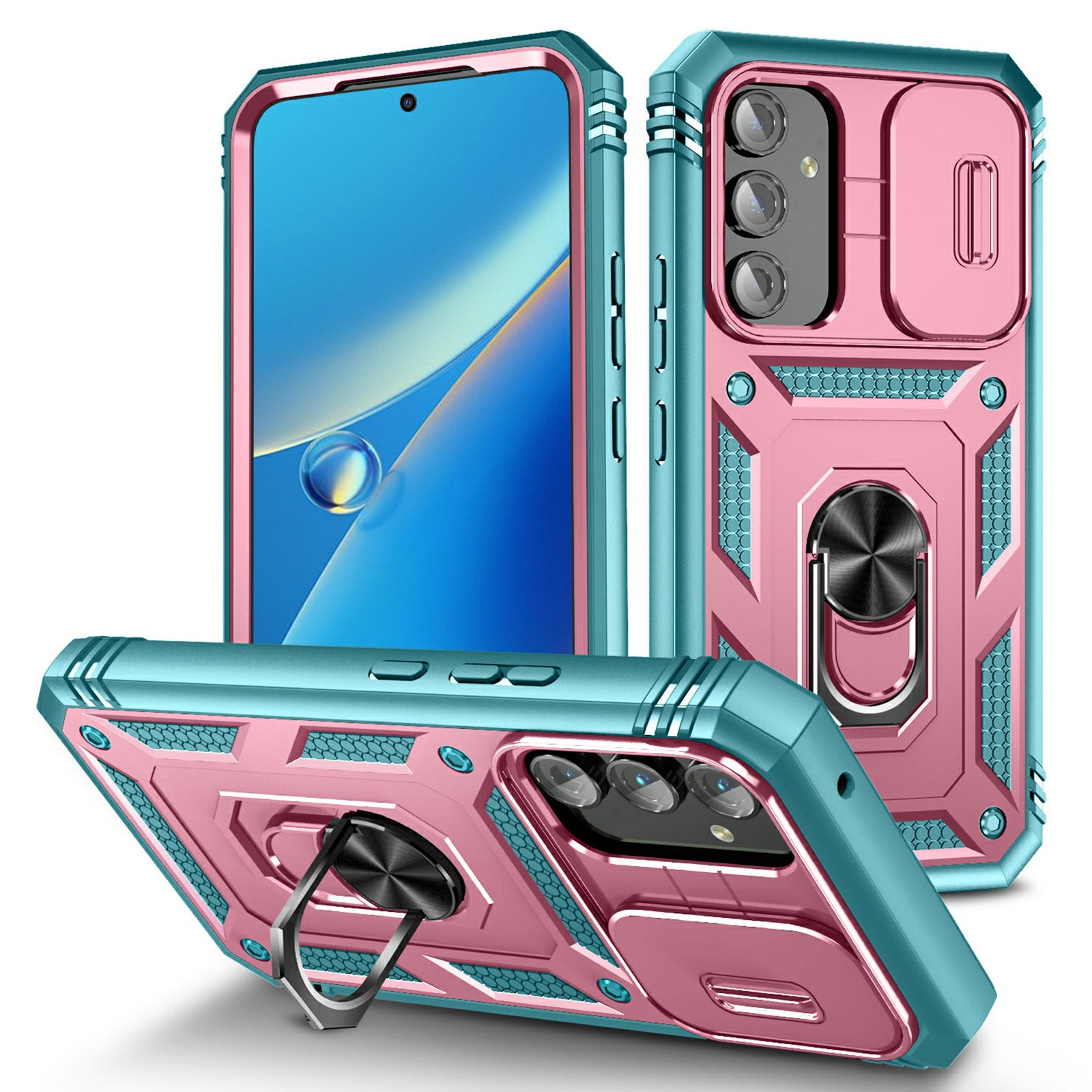 For Samsung Galaxy A54 5G PC TPU Case Kickstand Shockproof Cover with Card Slot Lens Guard