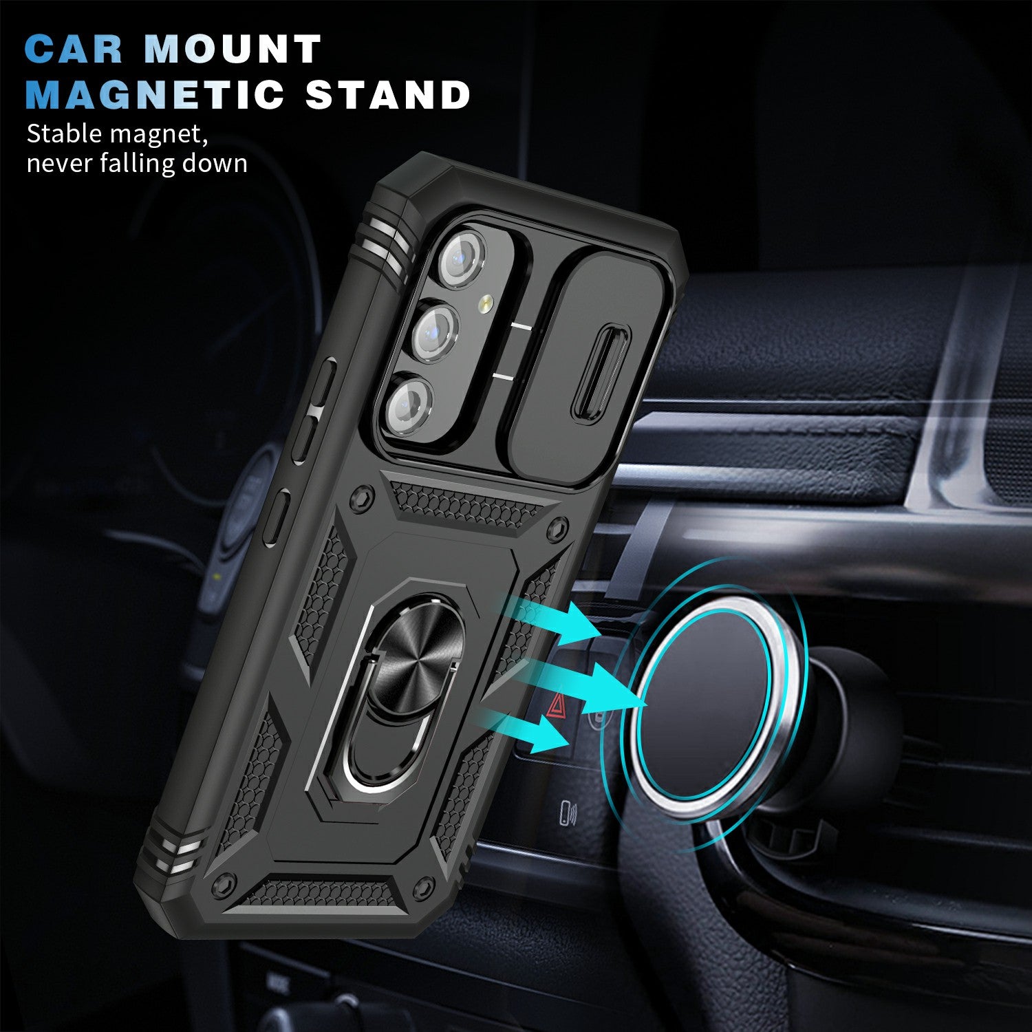 For Samsung Galaxy A54 5G PC TPU Case Kickstand Shockproof Cover with Card Slot Lens Guard