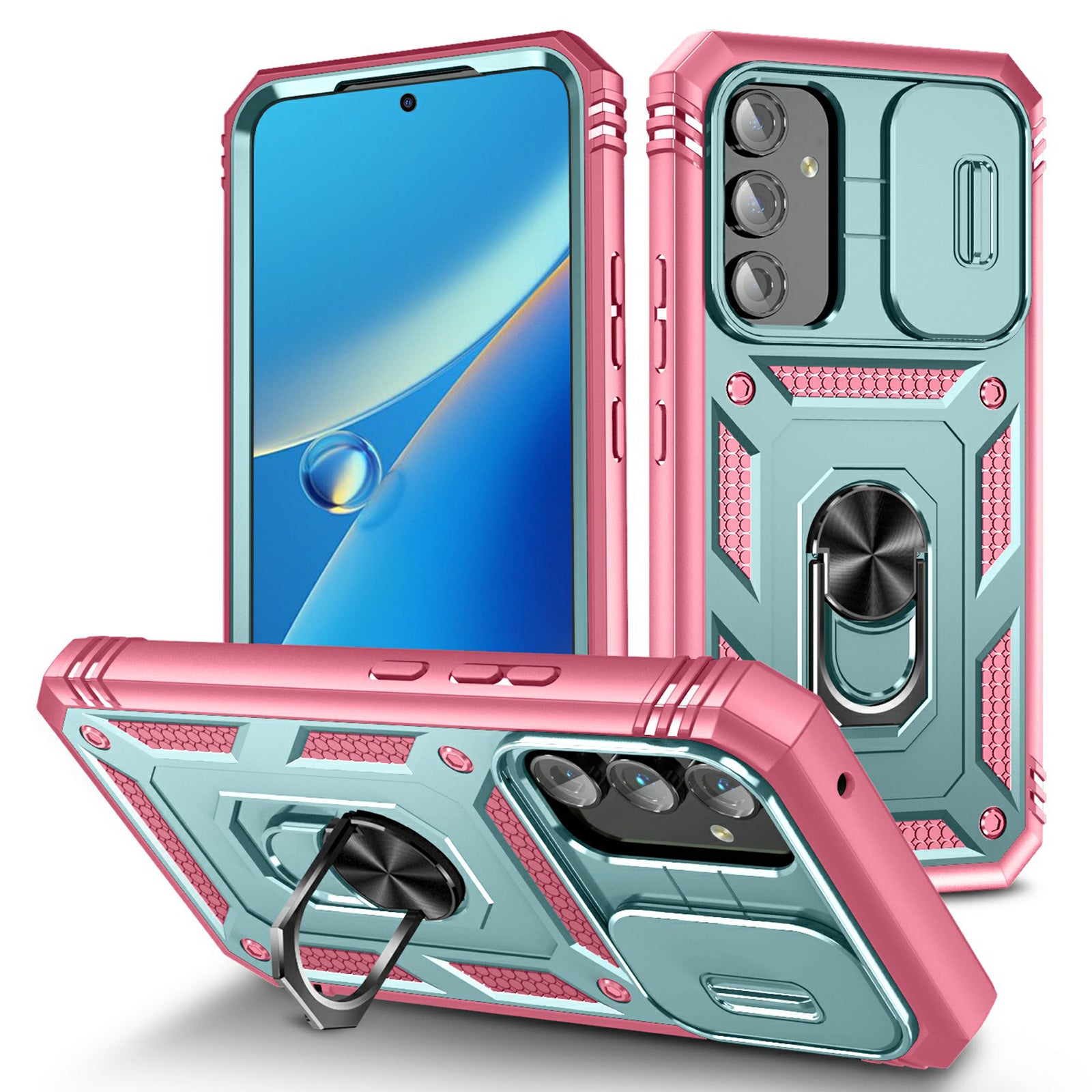 For Samsung Galaxy A54 5G PC TPU Case Kickstand Shockproof Cover with Card Slot Lens Guard