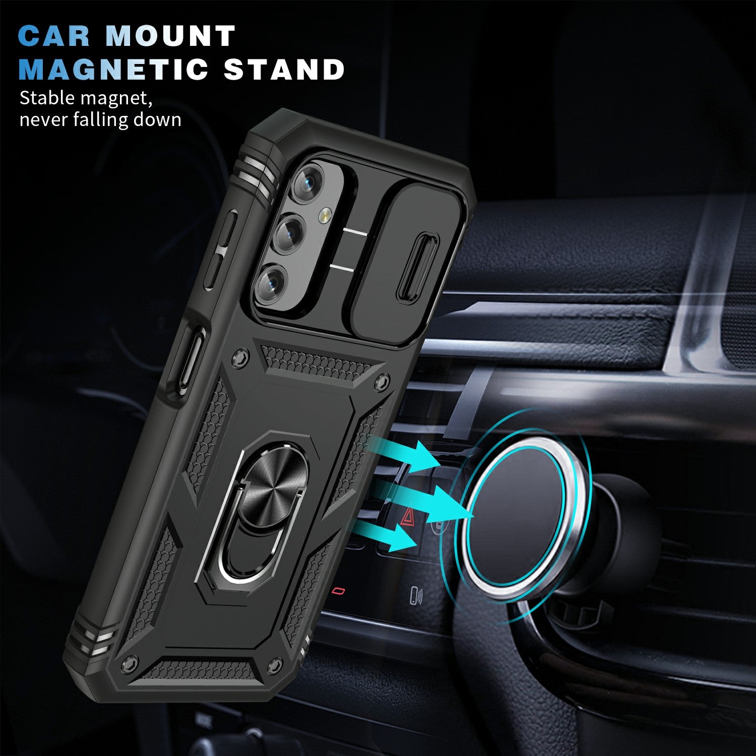 Shockproof Case for Samsung Galaxy A14 4G Kickstand PC TPU Cover with Card Slot Lens Guard