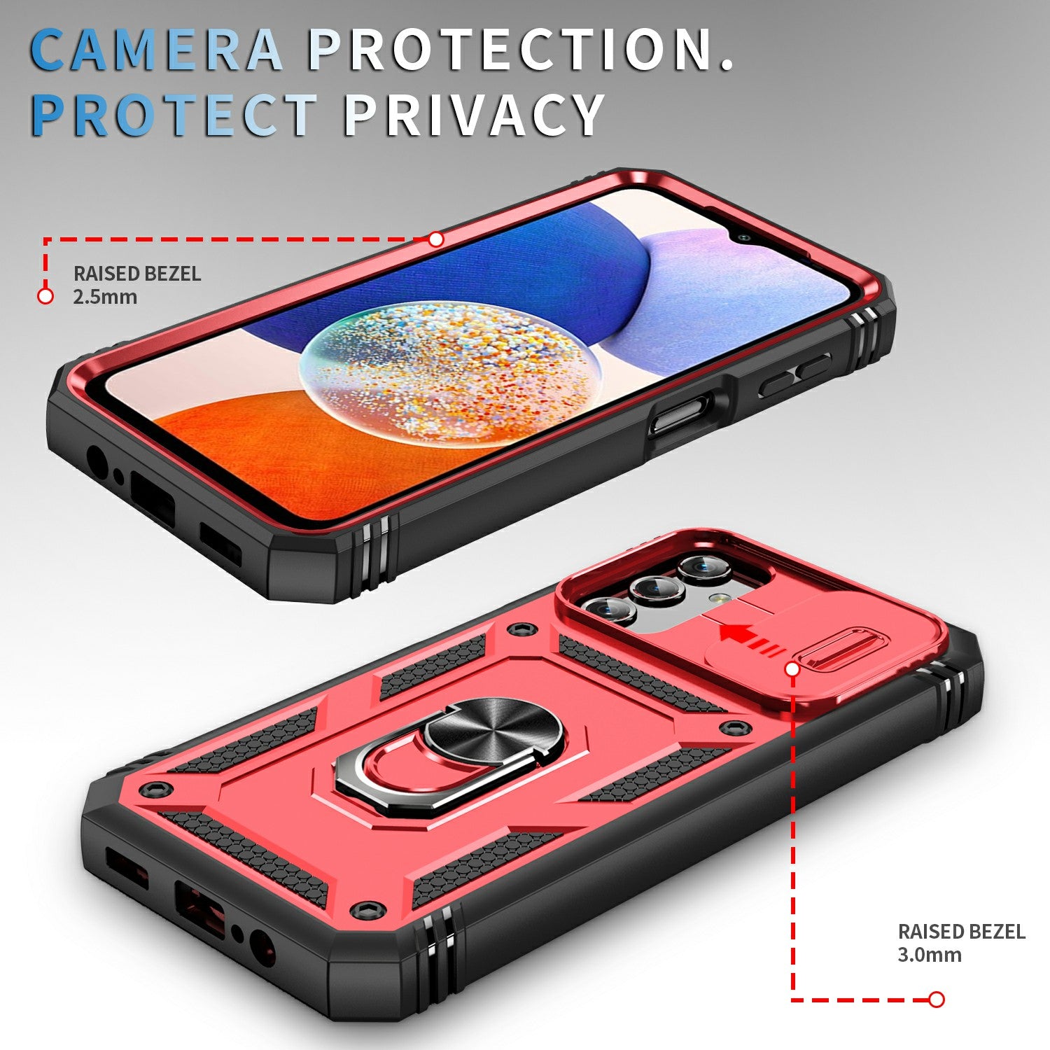 Shockproof Case for Samsung Galaxy A14 4G Kickstand PC TPU Cover with Card Slot Lens Guard