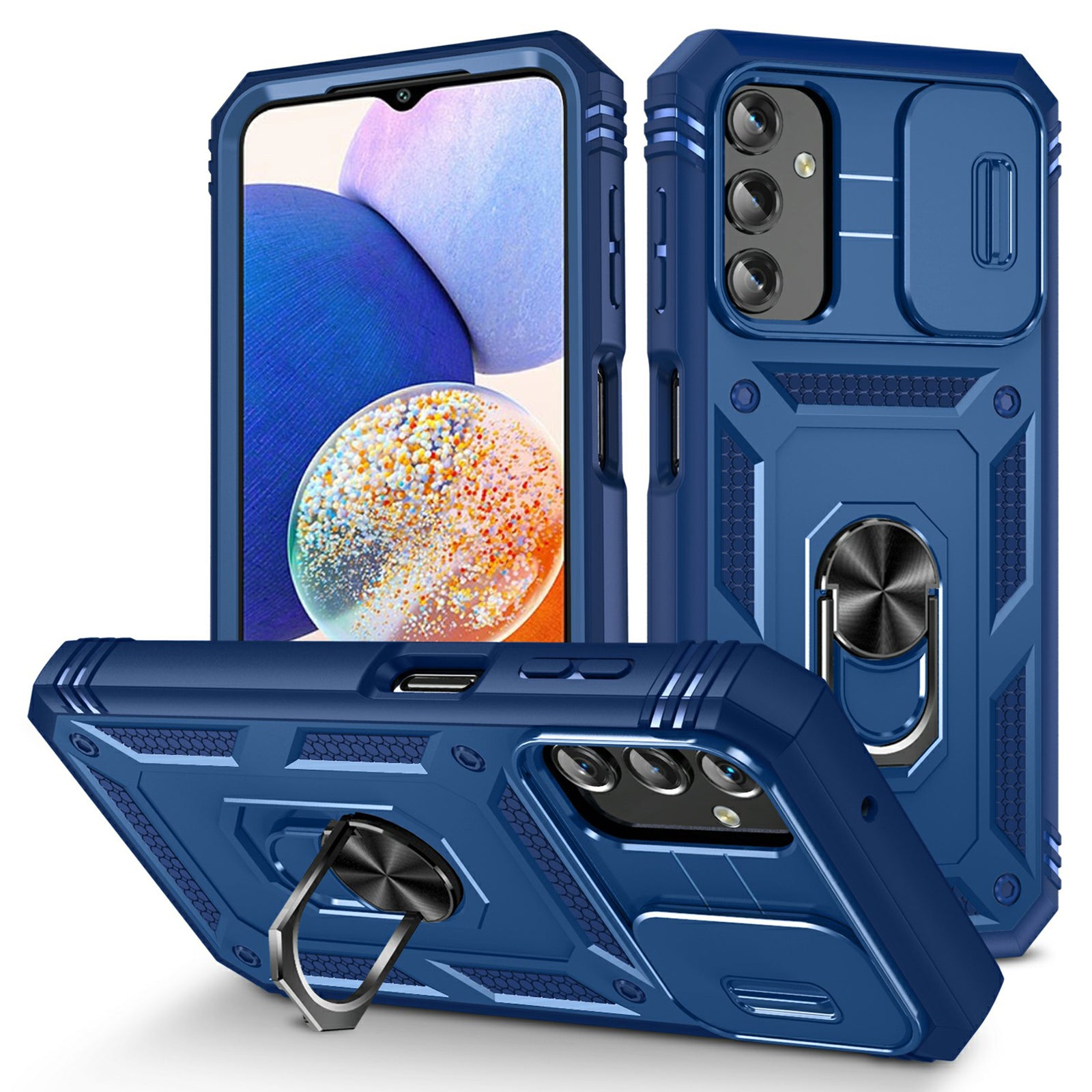 Shockproof Case for Samsung Galaxy A14 4G Kickstand PC TPU Cover with Card Slot Lens Guard