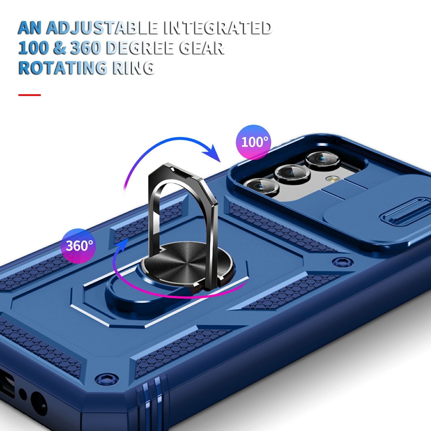 Shockproof Case for Samsung Galaxy A14 4G Kickstand PC TPU Cover with Card Slot Lens Guard