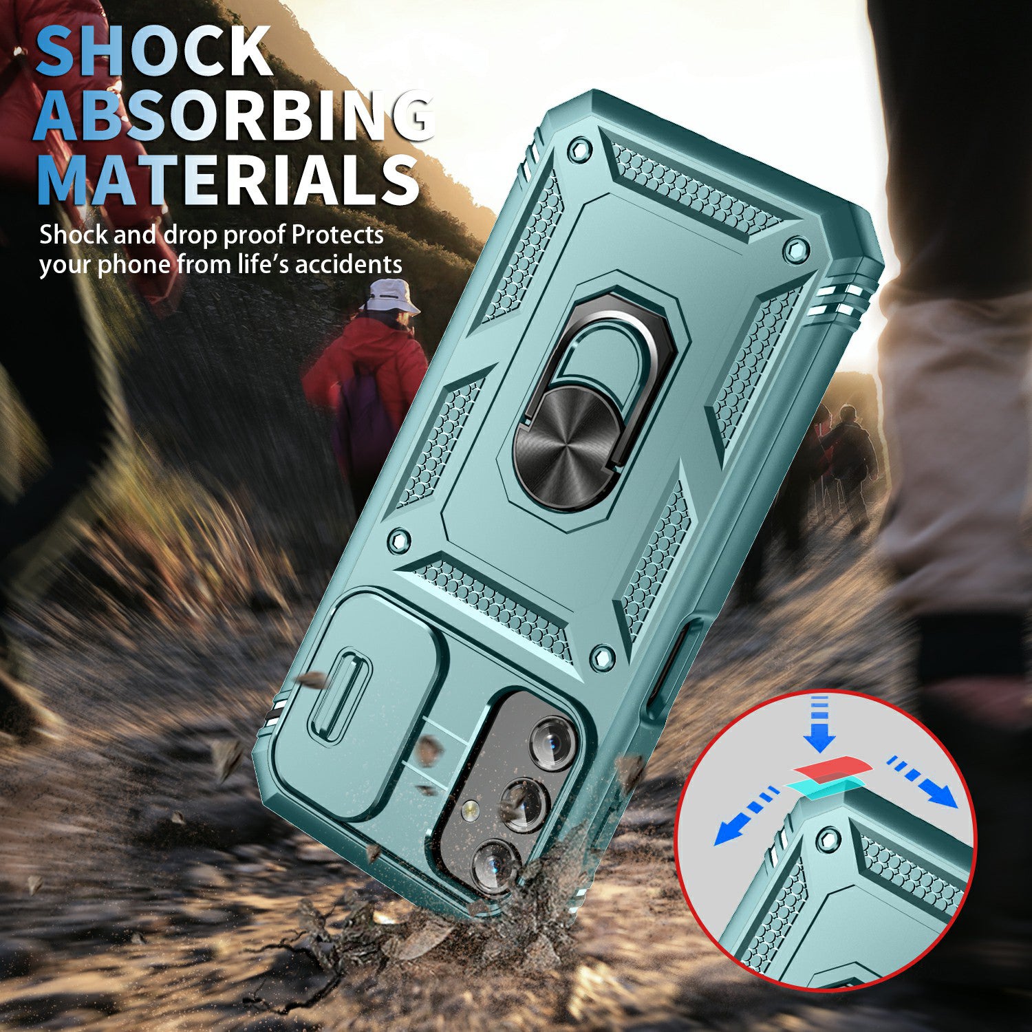 Shockproof Case for Samsung Galaxy A14 4G Kickstand PC TPU Cover with Card Slot Lens Guard