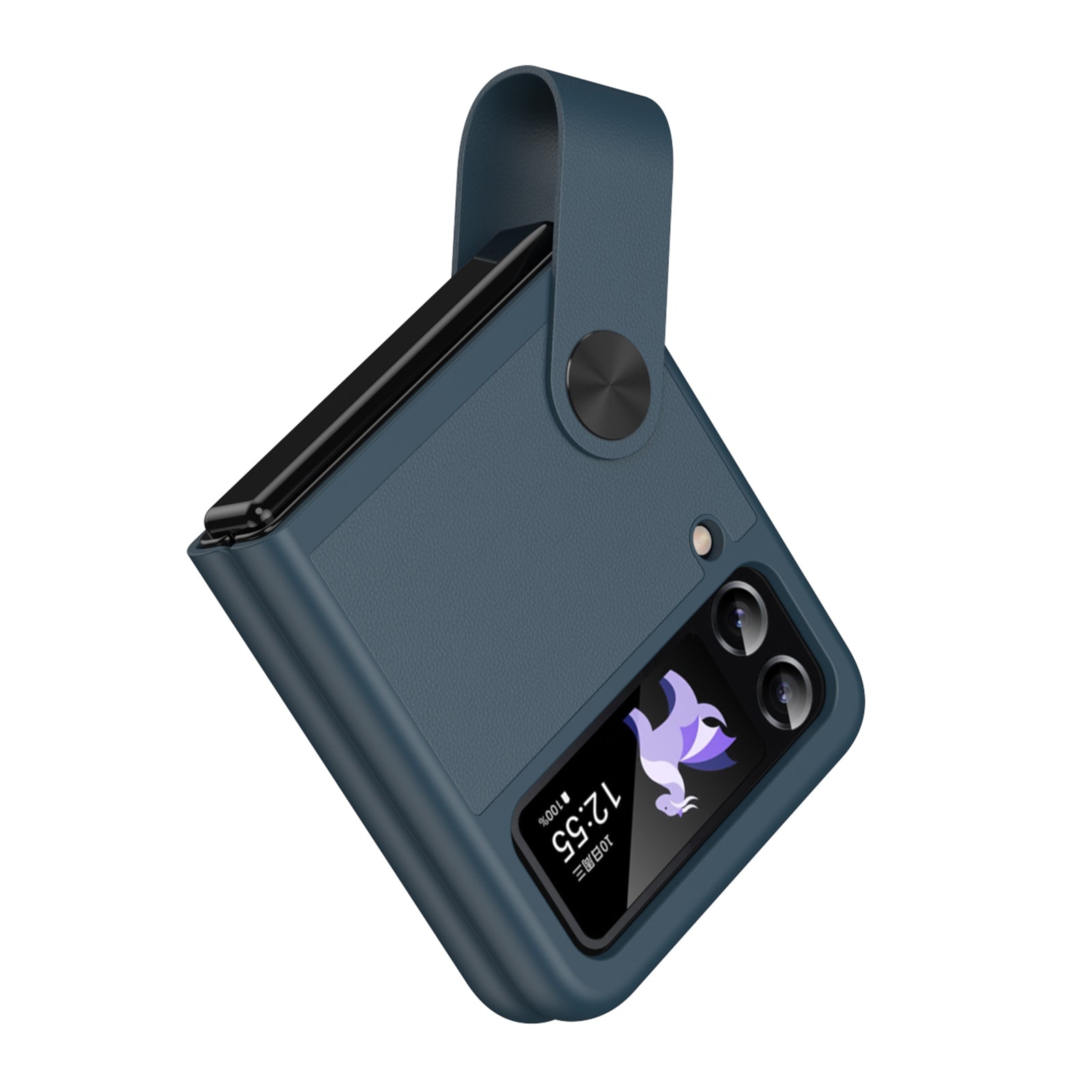 For Samsung Galaxy Z Flip4 5G PU Leather PC Phone Case Finger Strap Holder Kickstand Cover
