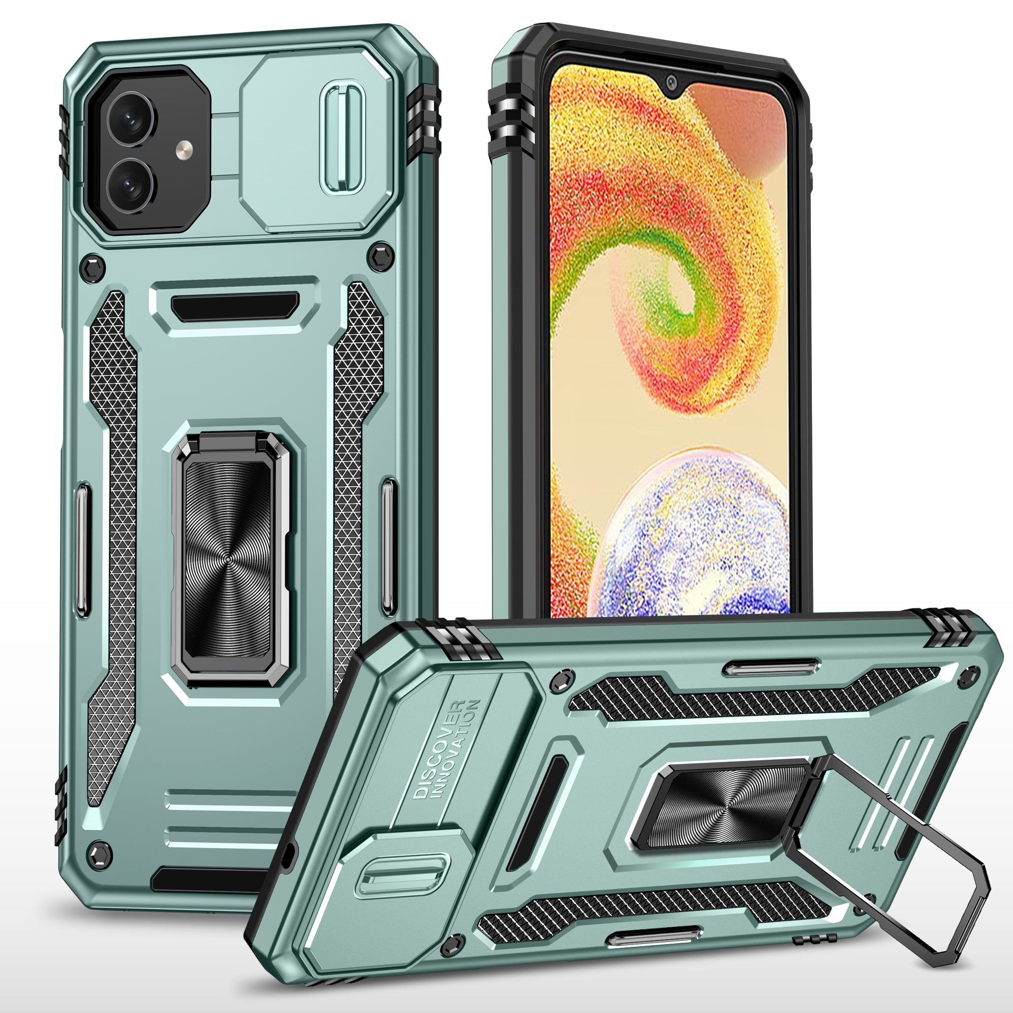 Shockproof Phone Case for Samsung Galaxy A04 4G (164.4 x 76.3 x 9.1 mm) / M13 5G Armor Series PC TPU Cover Kickstand