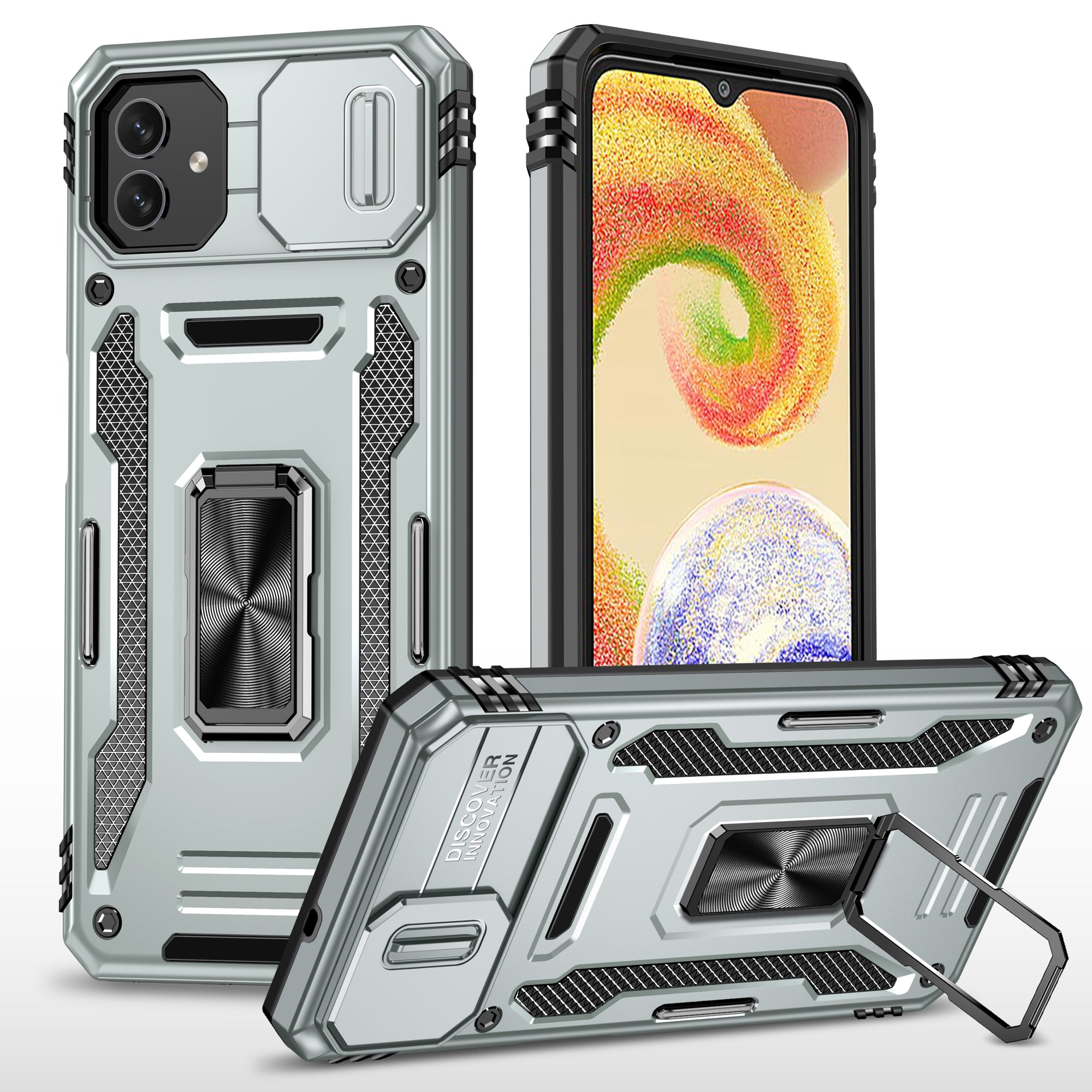 Shockproof Phone Case for Samsung Galaxy A04 4G (164.4 x 76.3 x 9.1 mm) / M13 5G Armor Series PC TPU Cover Kickstand