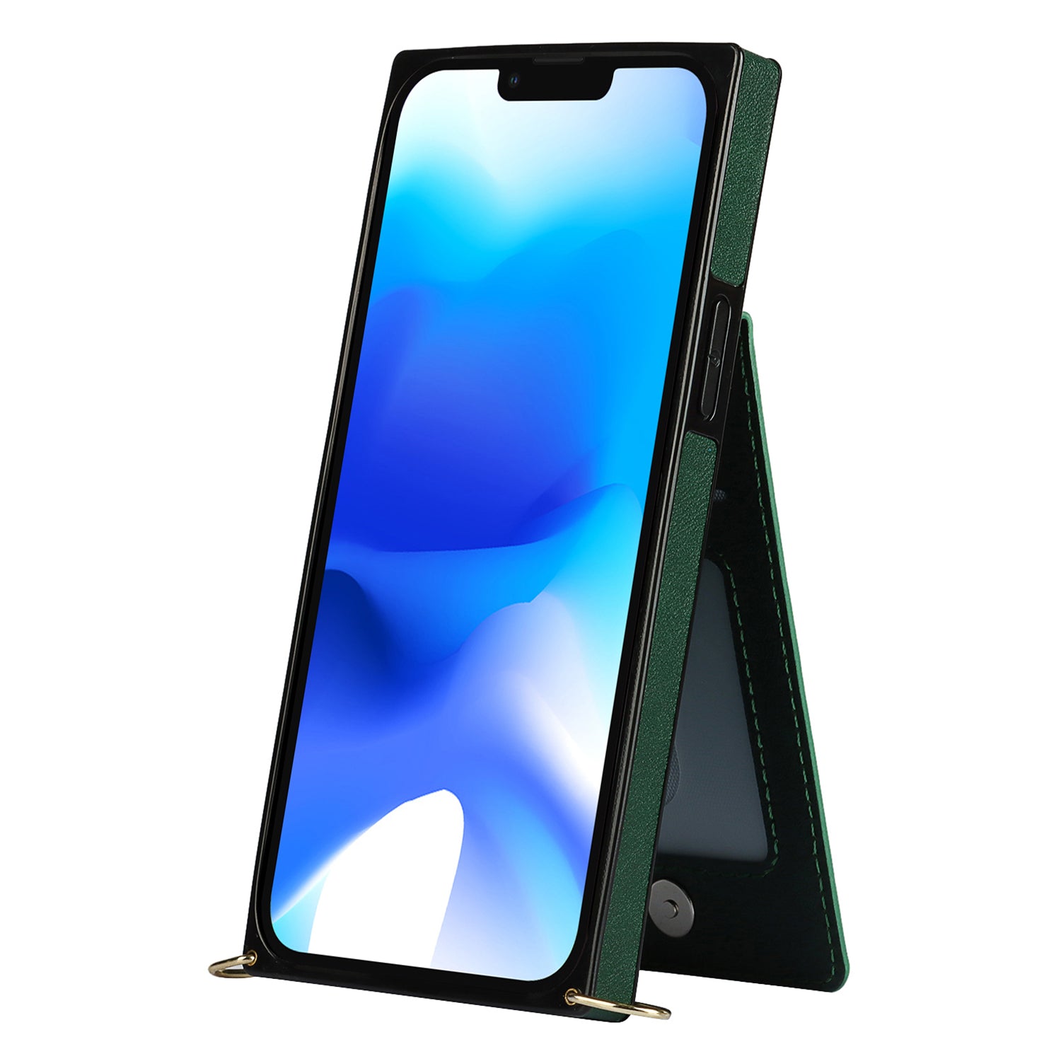 Kickstand Phone Cover for iPhone 14 Plus Leather Coated TPU Zipper Wallet Phone Case with Shoulder Strap