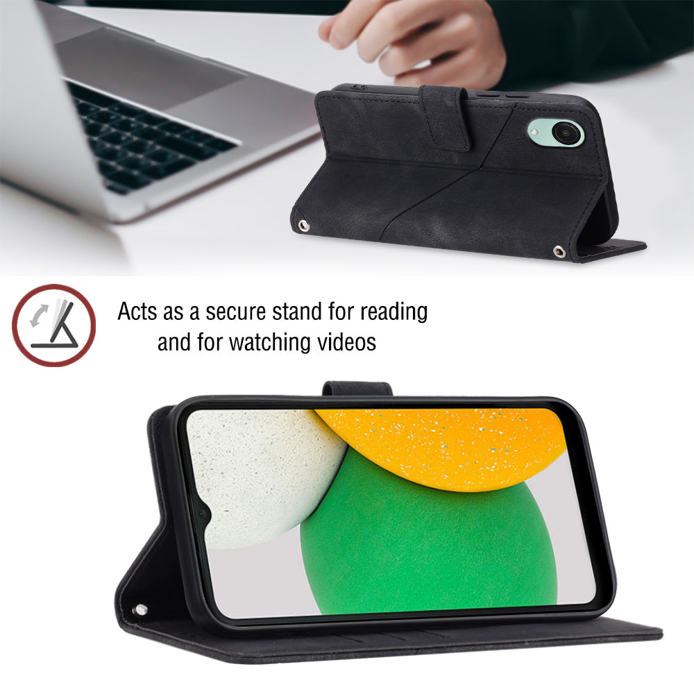 PT005 YB Imprinting Series-6 for Samsung Galaxy A04 Core 4G Phone Leather Case Wallet Stand Cell Phone Cover