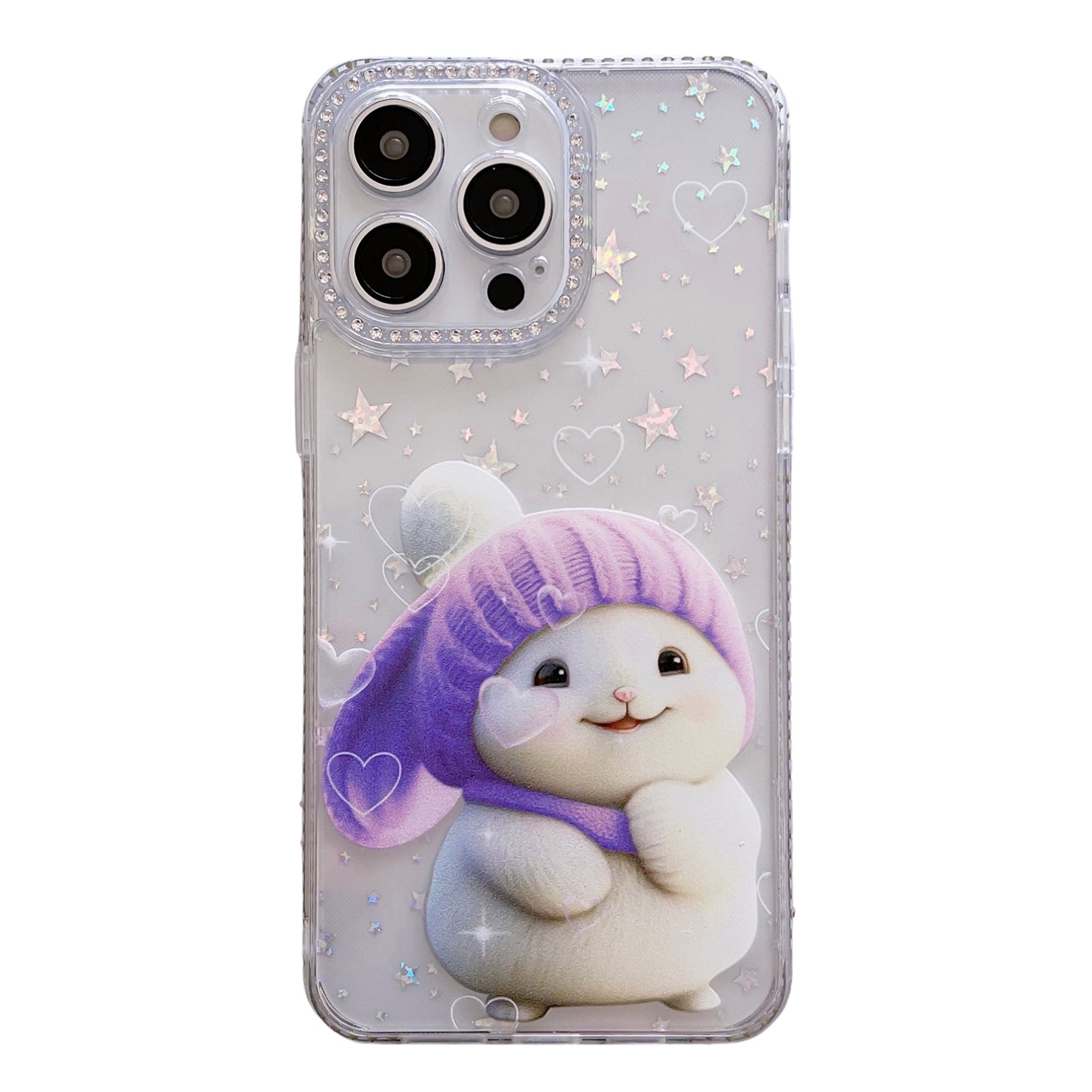 Roztomilý králičí TPU pouzdro pro iPhone 14 Pro Max Anti-Drop Phone Cover Kamínky zdobené tenké pouzdro