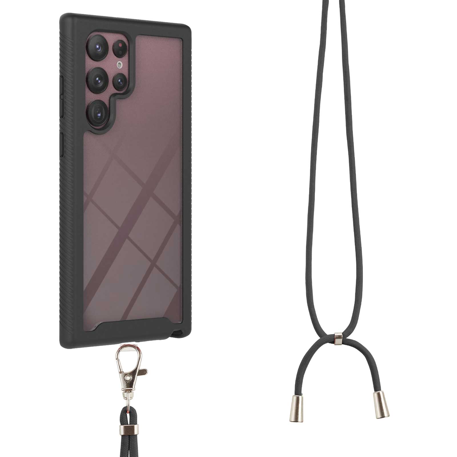 YB PC Series-4 for Samsung Galaxy S23 Ultra Phone Case PC TPU Drop-proof Phone Cover with Lanyard