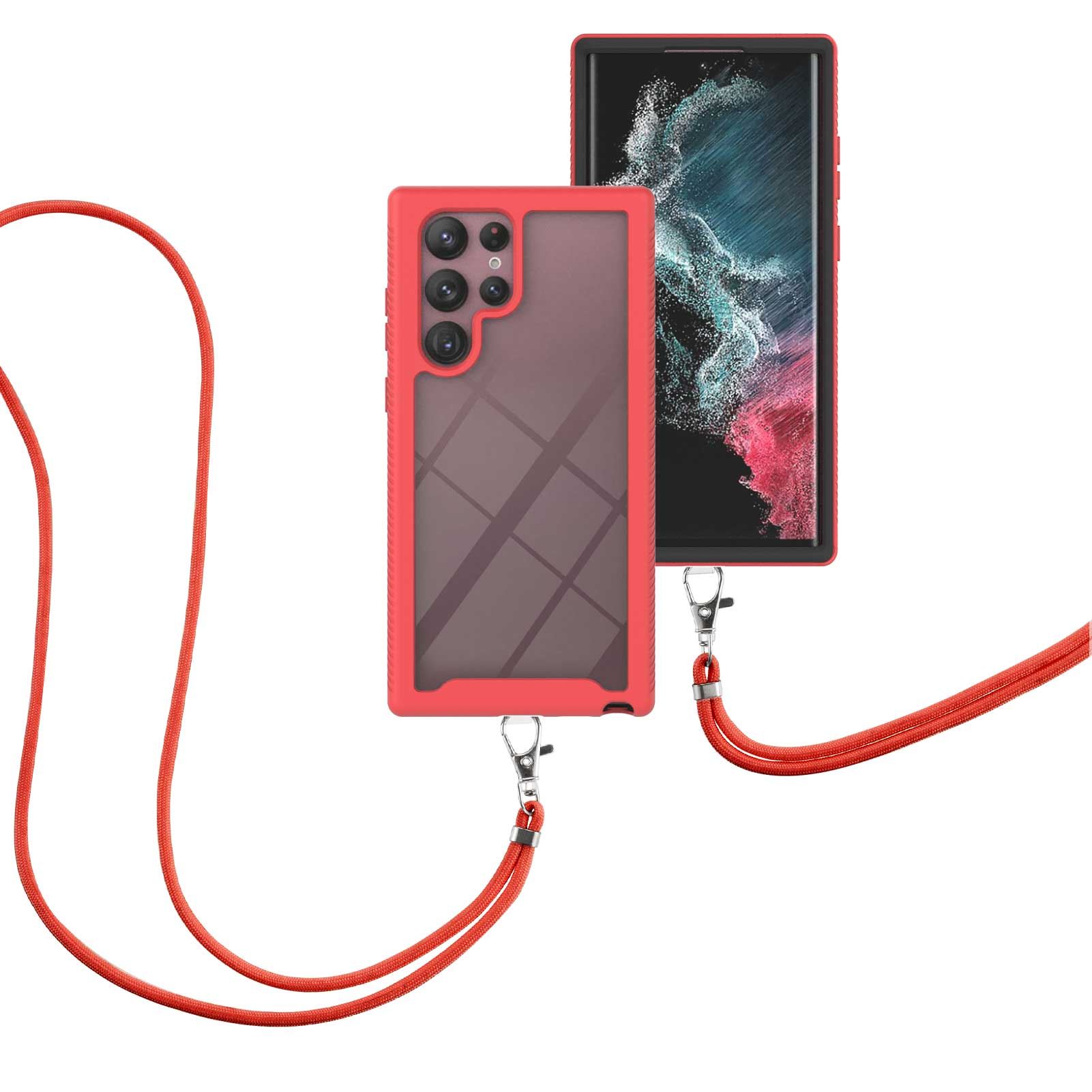 YB PC Series-4 for Samsung Galaxy S23 Ultra Phone Case PC TPU Drop-proof Phone Cover with Lanyard