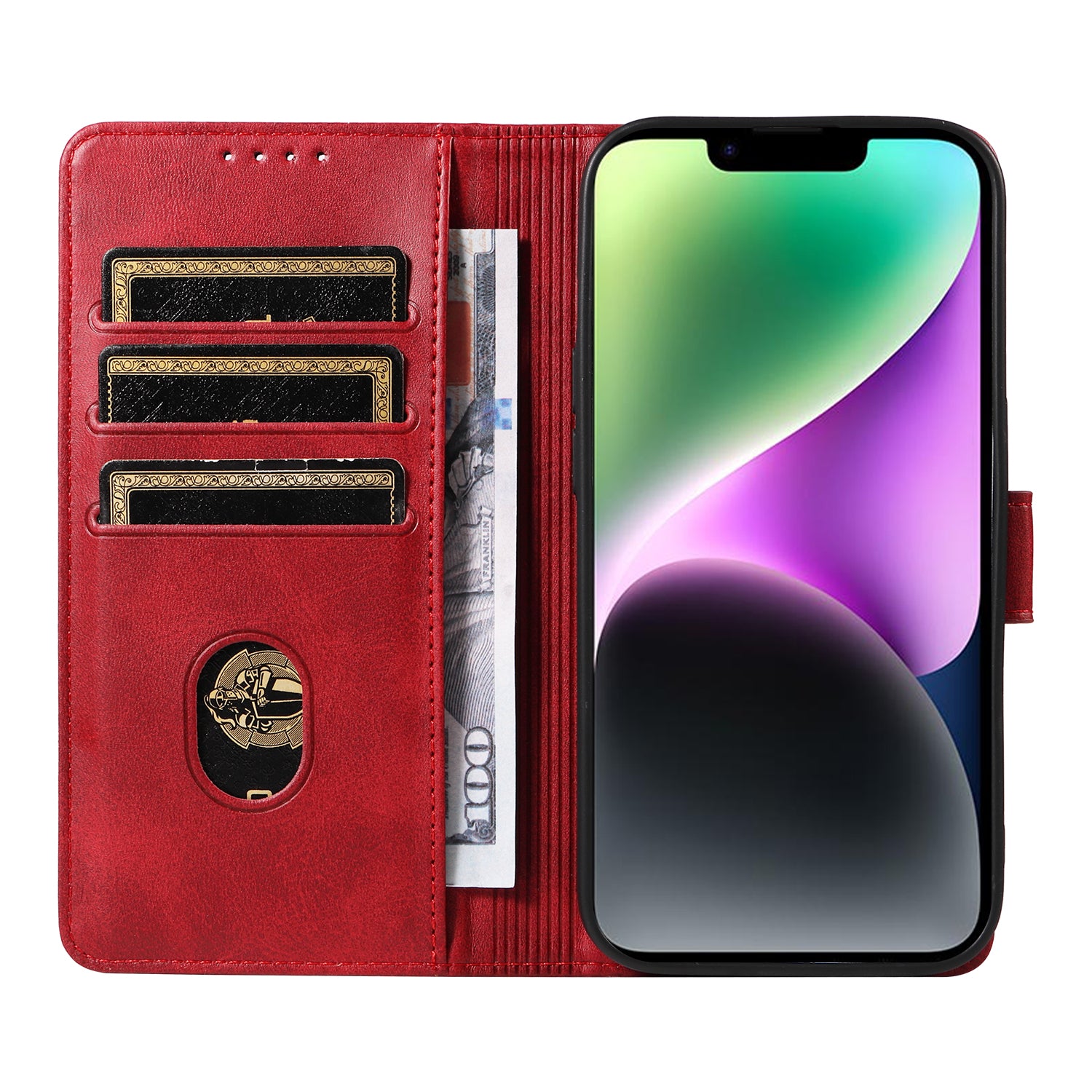 Pro iPhone 14 Plus Stojánek Kožený kryt na telefon Pouzdro na smartphone se čtvercovou sponou a peněženkou